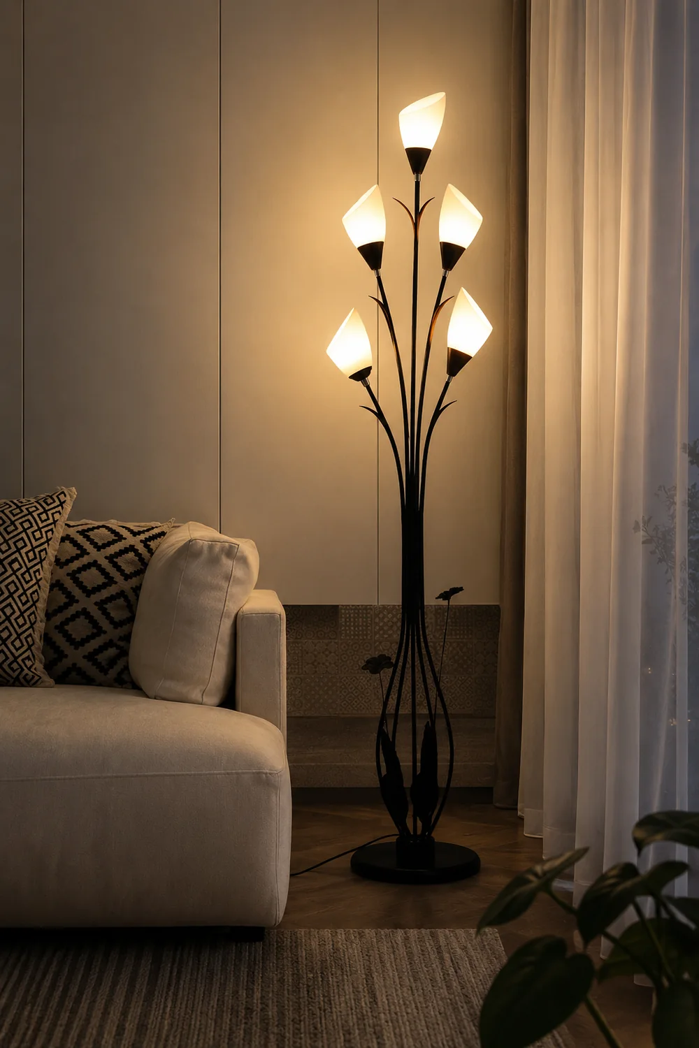 Bella Flower Branching Black Floor Lamp, Living Room - Lumpaz
