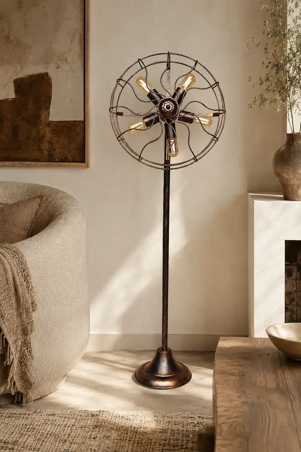 Alessio Creative Vintage Scalloped Design Metal Floor Lamp, Brown - Lumpaz