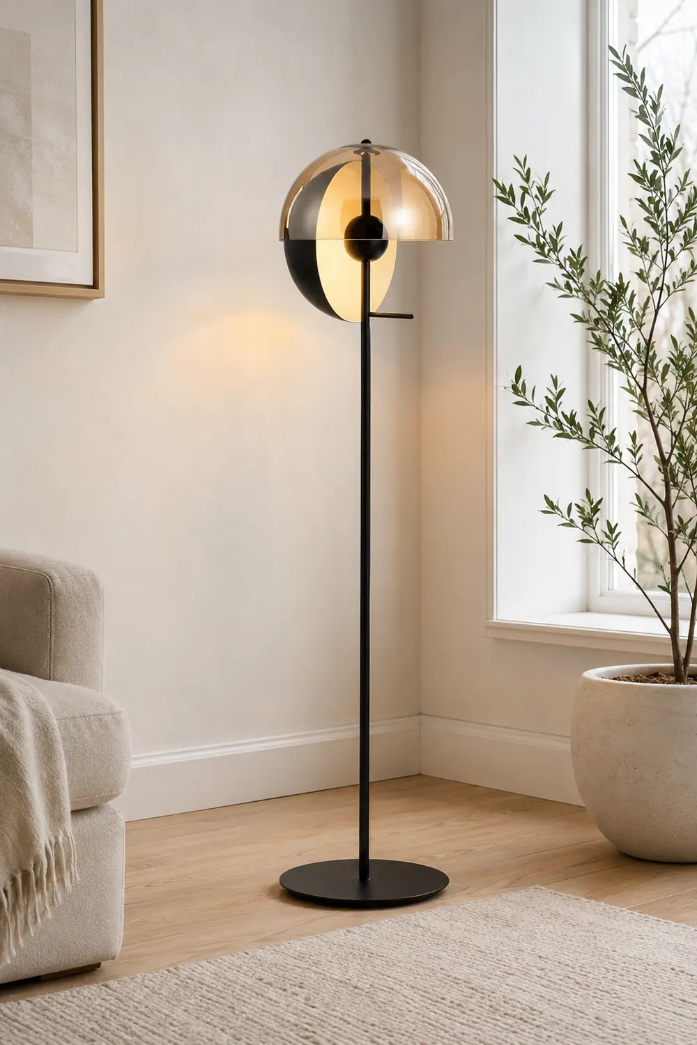 Salgado Modern Geometric Metal Glass Floor Lamp, Black/Amber - Lumpaz