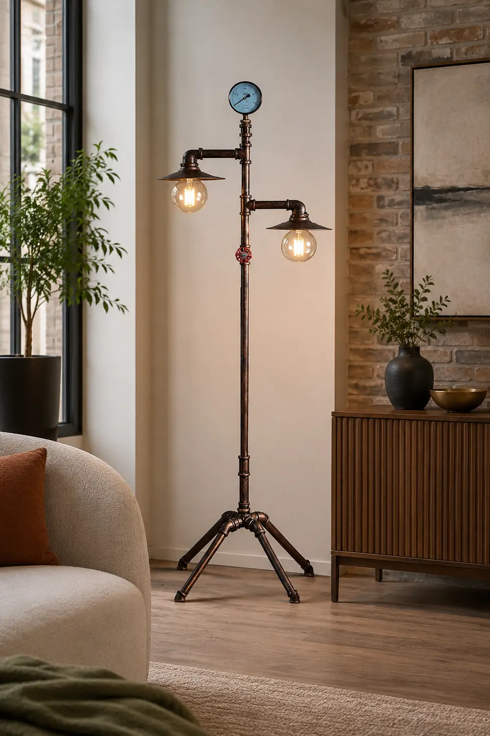 Alessio Retro Multi Head Antique Piped Metal Floor Lamp, Bronze - Lumpaz