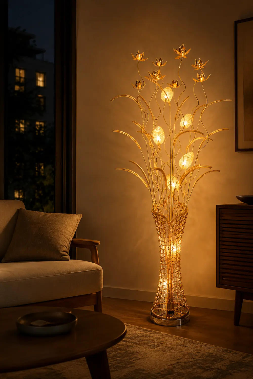 Bella Art Deco Vase Gold Metal Floor Lamp Living Room - Lumpaz