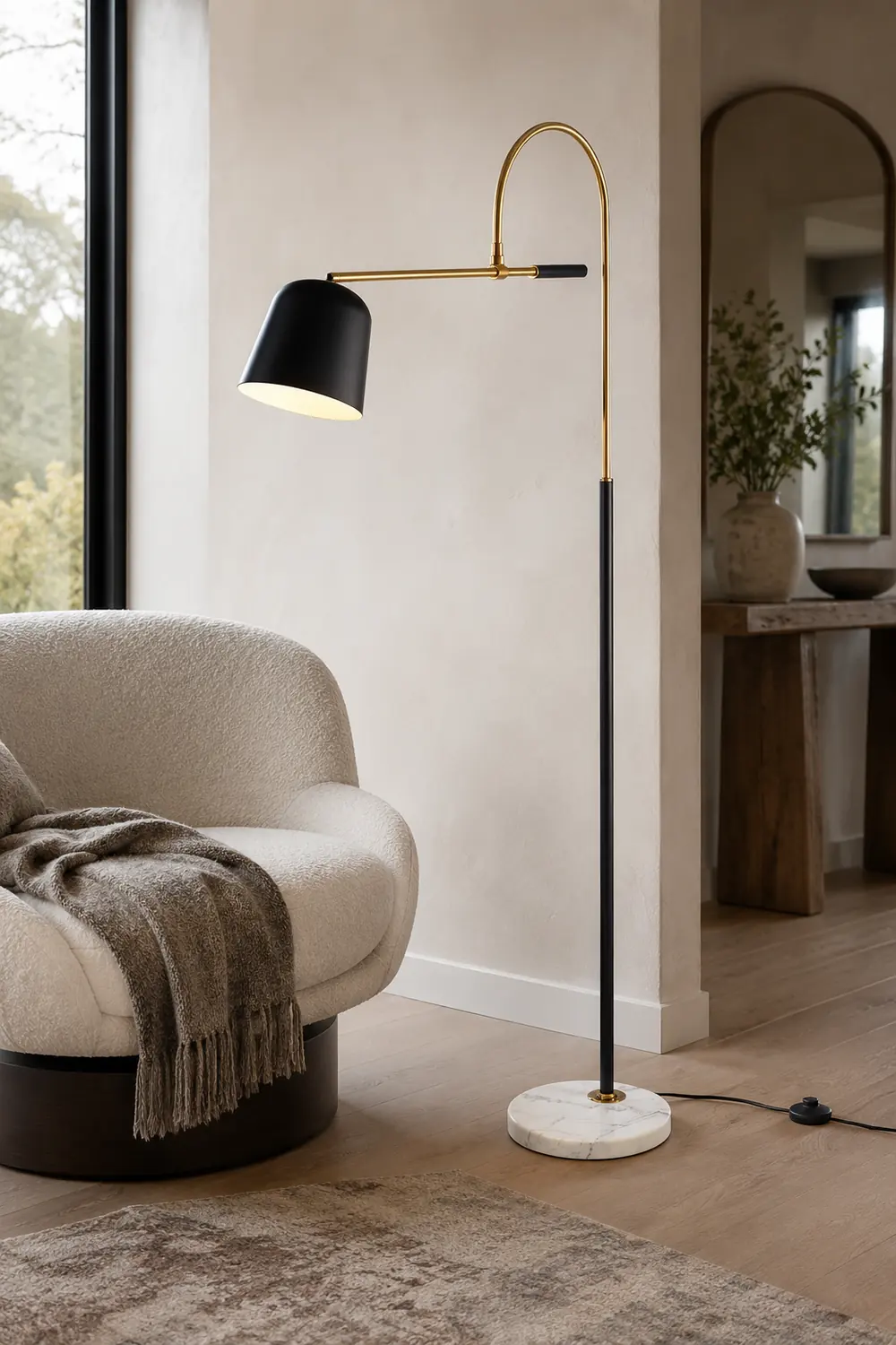 Salgado Modern Arc Bowl Metal Floor Lamp, Black/White - Lumpaz