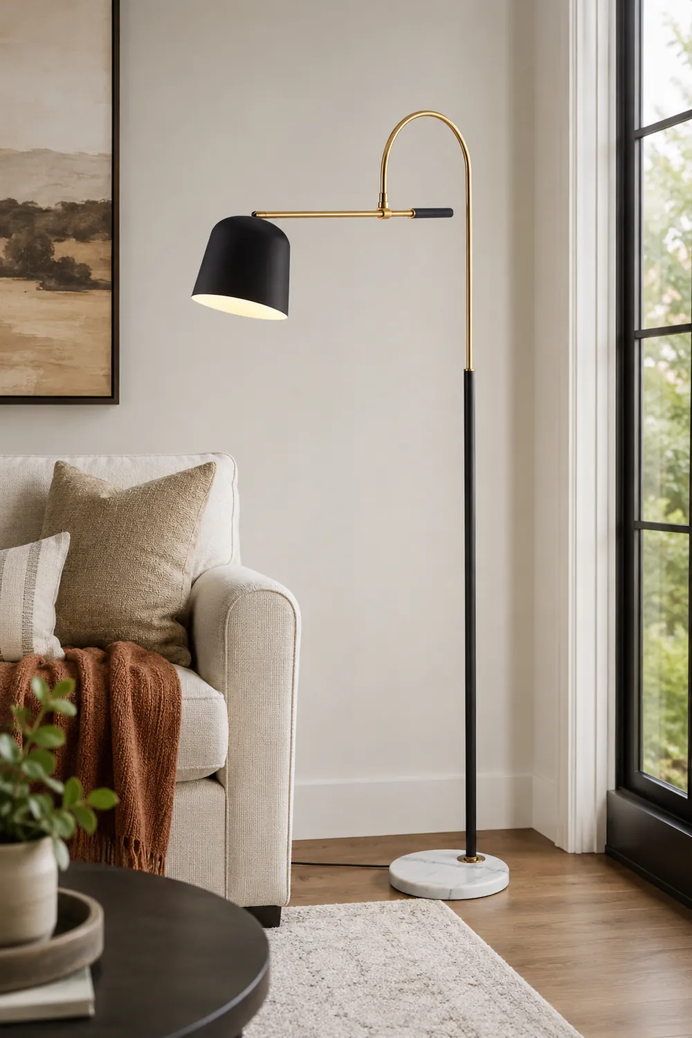 Salgado Modern Arc Bowl Metal Floor Lamp, Black/White - Lumpaz