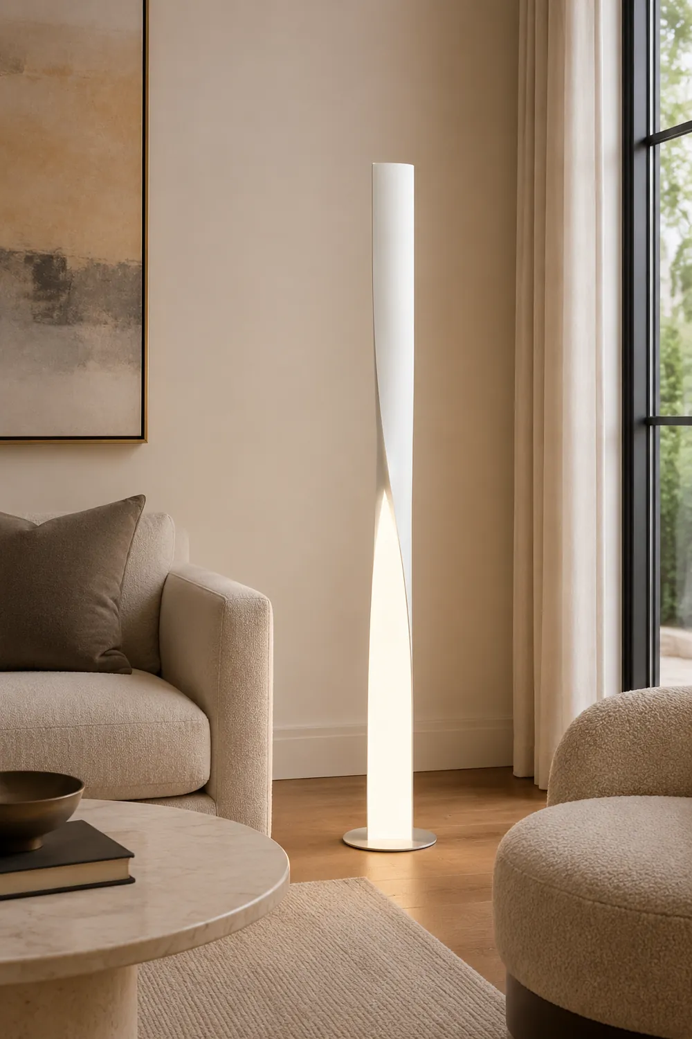 Edge Modern Minimalist Twisted Cylinder Metal Floor Lamp, White/Red/Gray/Gold - Lumpaz