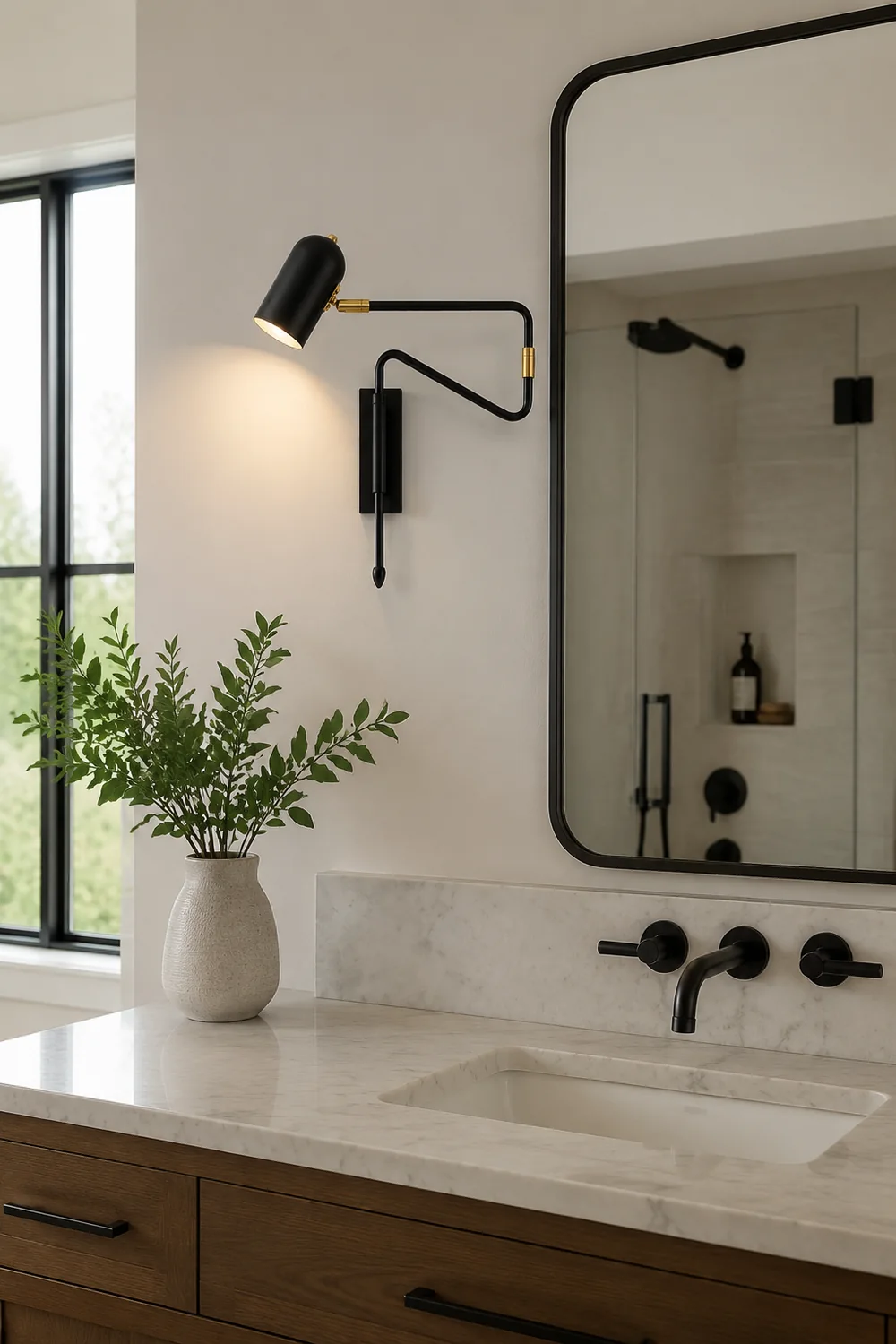 Freja Wall Lamp Modern, Metal Adjustable, Black/Gold, Study - Lumpaz