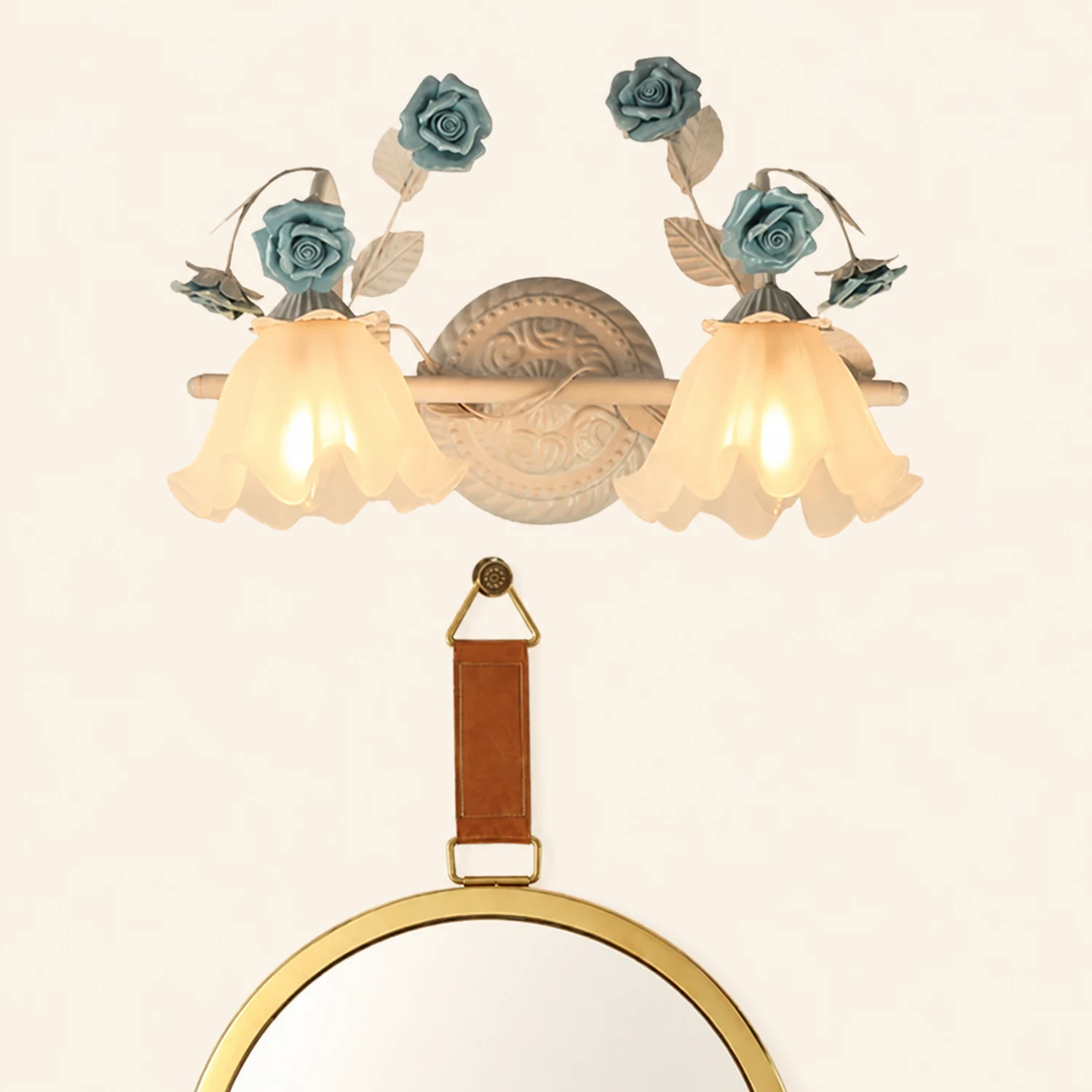 Félicie Vintage Flower Metal Wall Mounted Lamps, Blue/Pink - Lumpaz