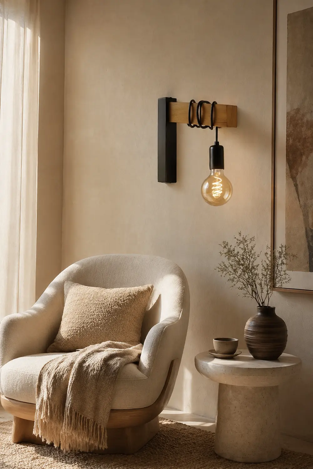 Alessio Wall Lamp Bulb Industrial, Metal, Black/White, Living Room - Lumpaz