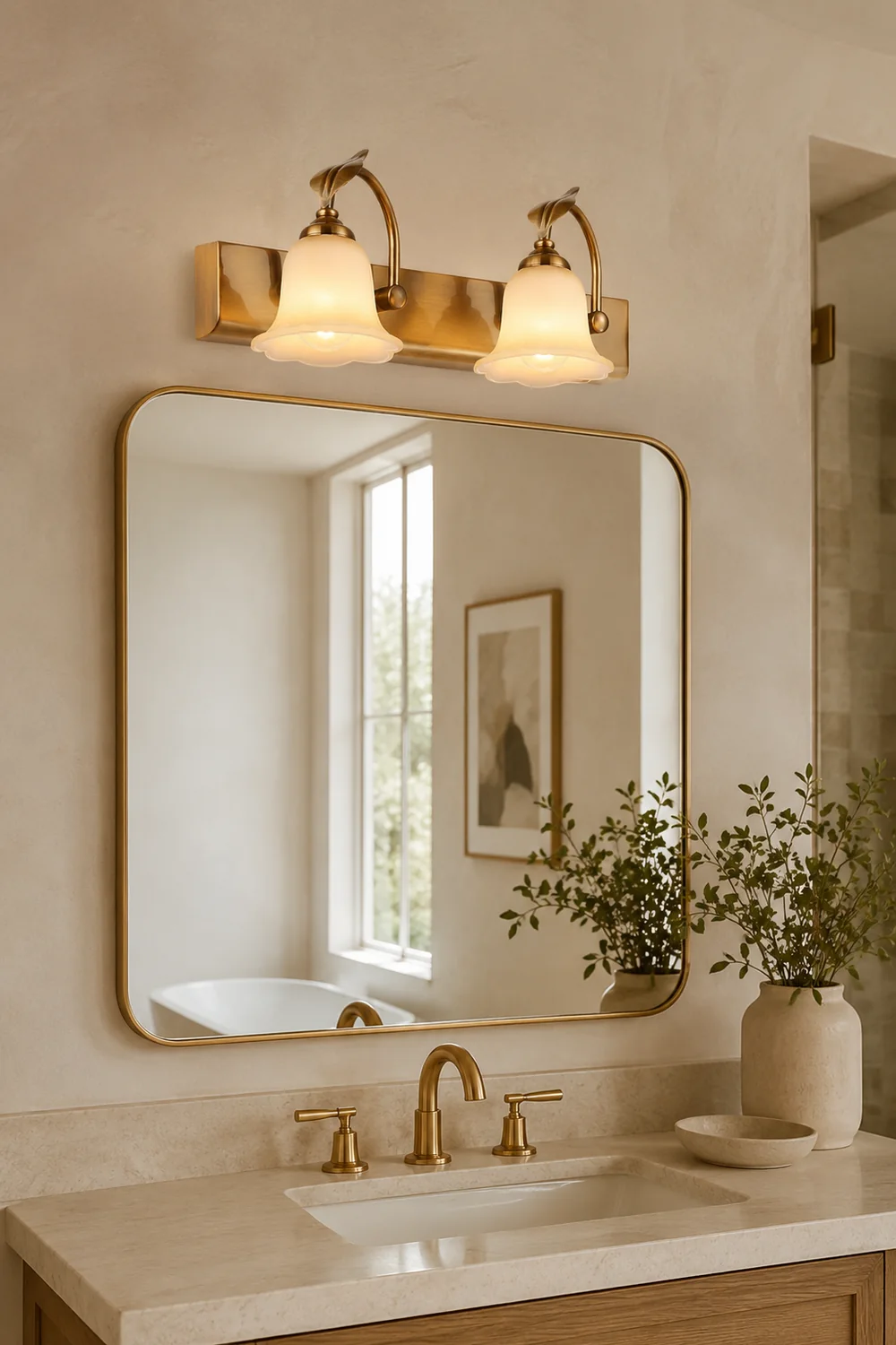Félicie Flower Mirror Front Vanity Wall Lamp, Metal/Glass - Lumpaz