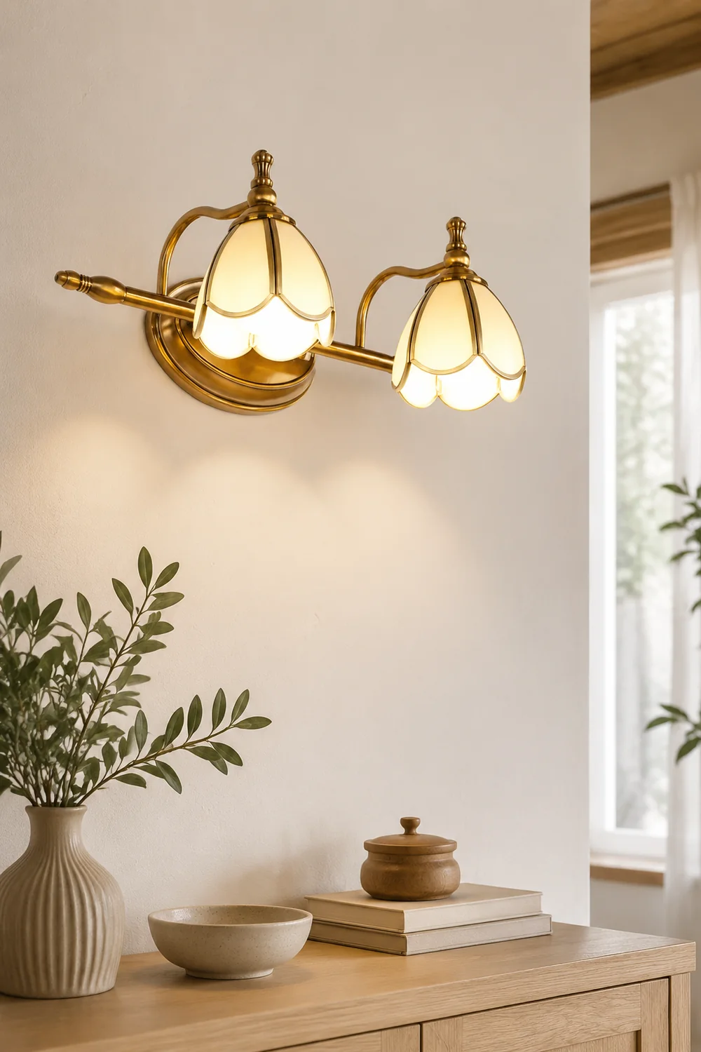 Félicie Vintage Flower Glass Wall Lamp, White/Yellow, Living Room - Lumpaz