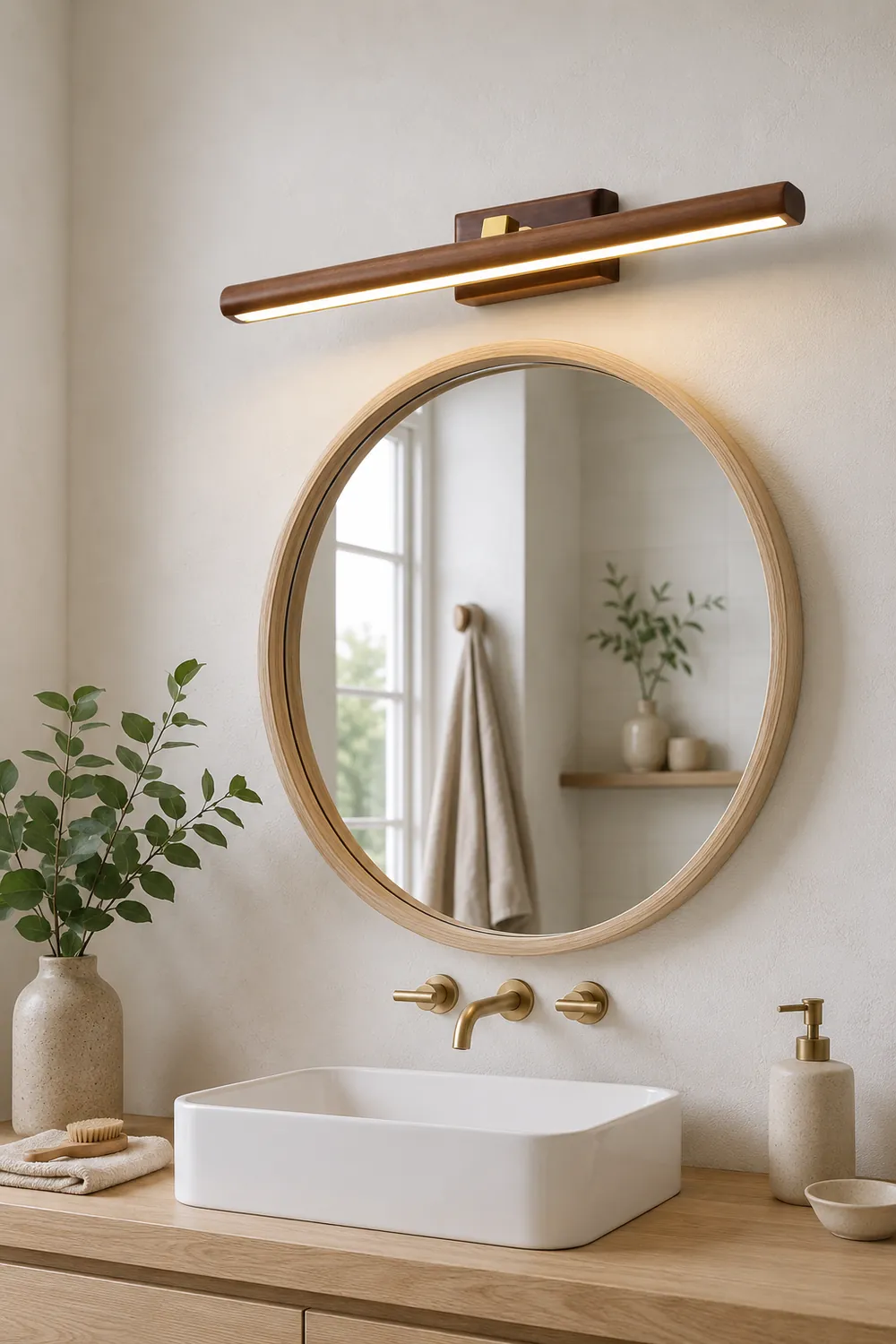 Ozawa Vanity Rotatable Mirror Front Vanity Wall Lamp, Wood - Lumpaz