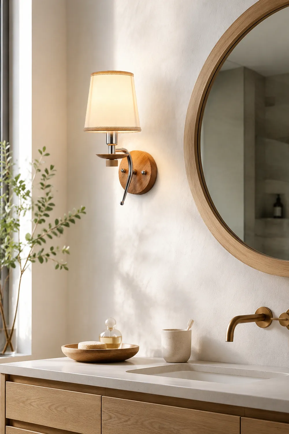Eryn Modern Geometric Wood Vanity Wall Lamp, Bedroom/Bathroom - Lumpaz