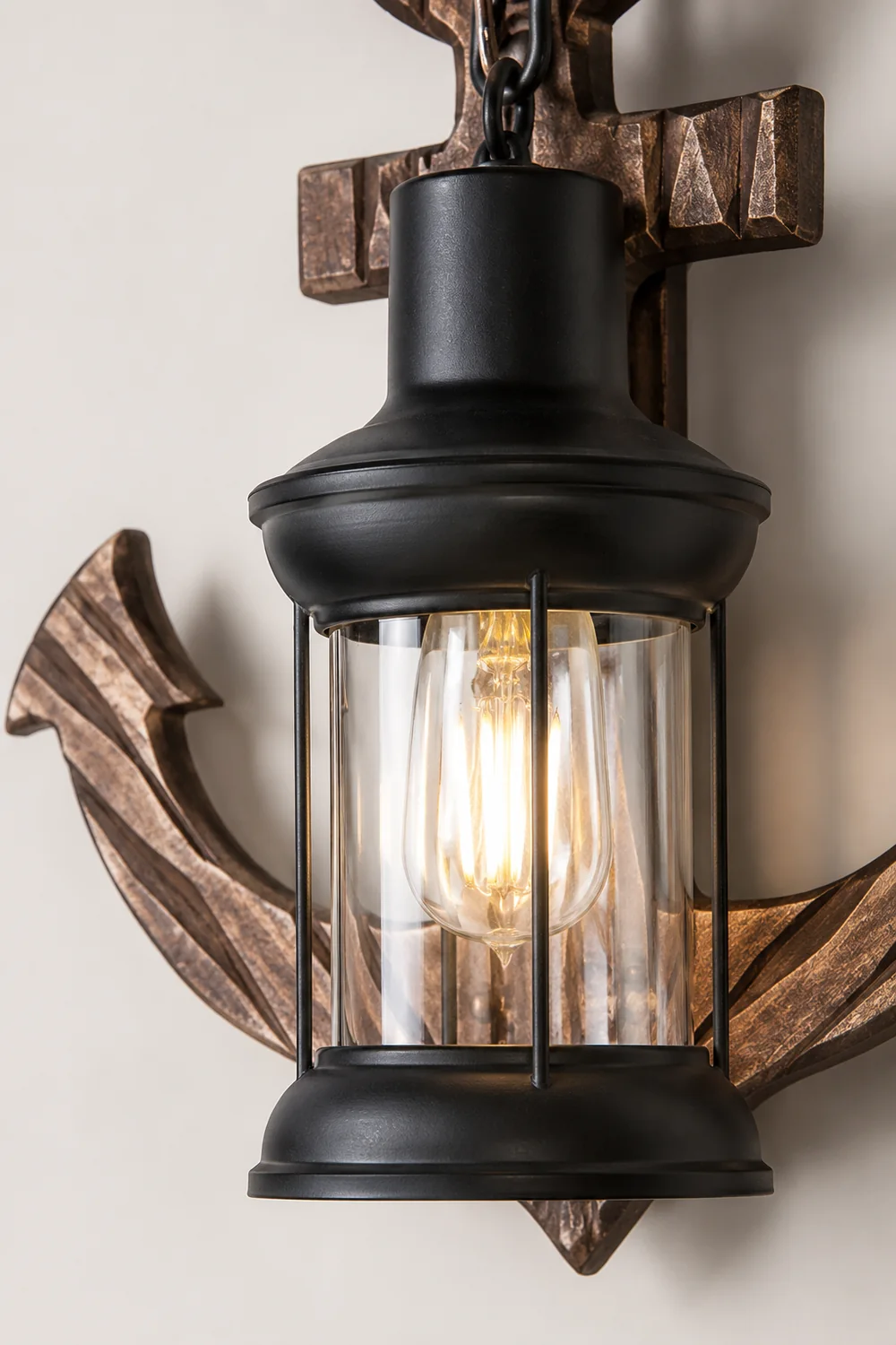 Alessio Wall Lamp Vintage Anchor Black Wooden, Living Room - Lumpaz
