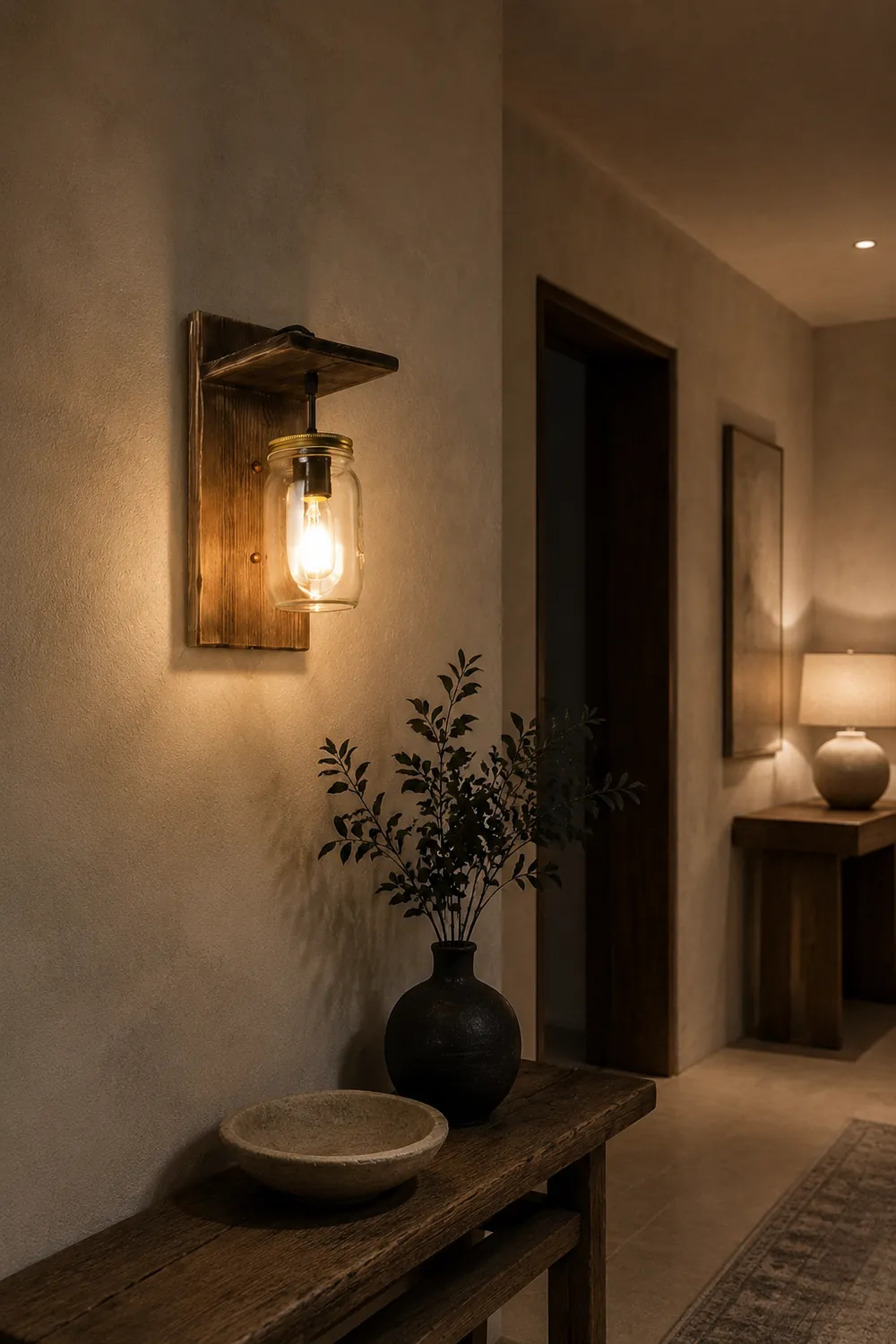 Austin Vintage Jar Shape Wood Metal Wall Lamp - Lumpaz