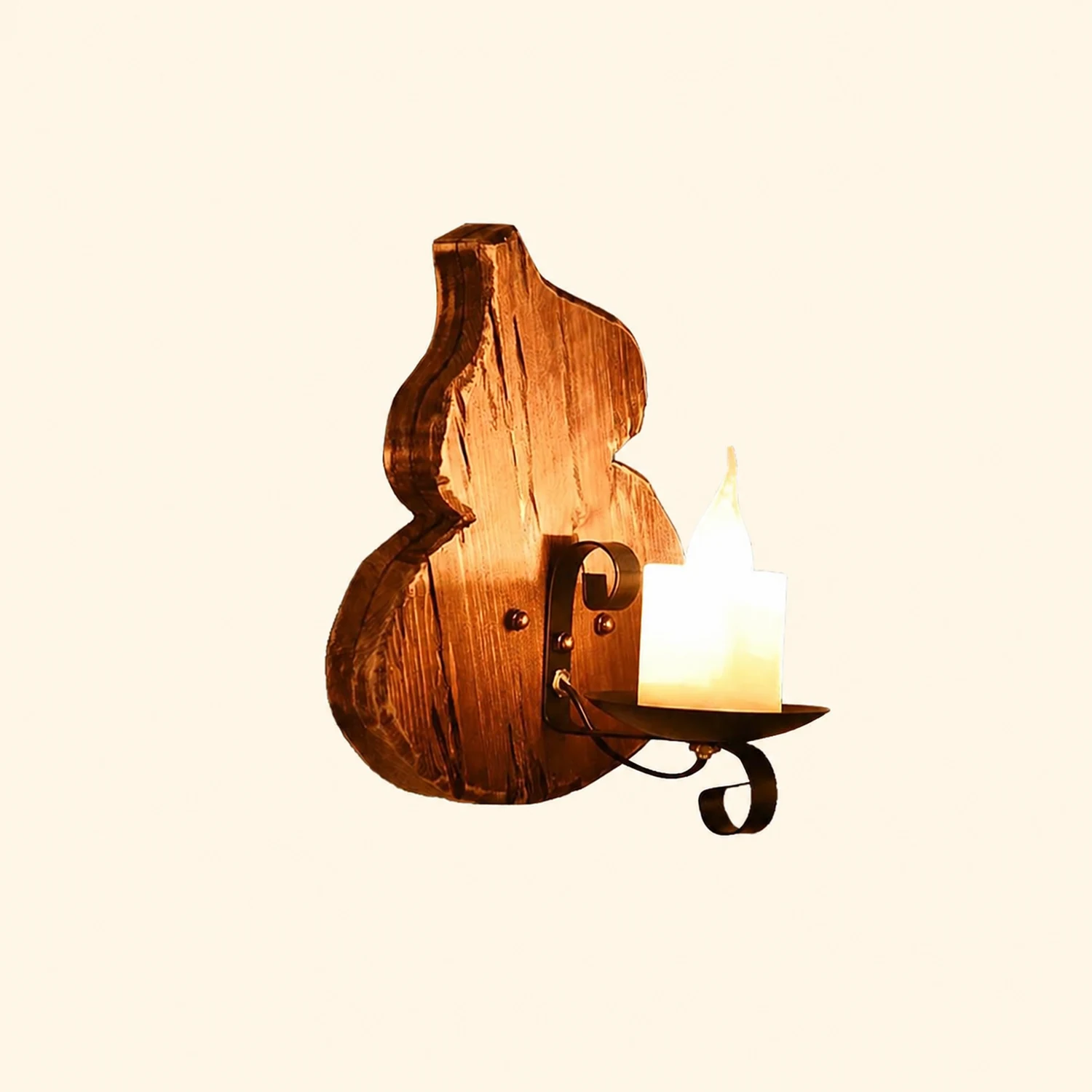 Austin Wall Lamp Cucurbits/Candle Vintage, Wood/Metal, Dining Room - Lumpaz