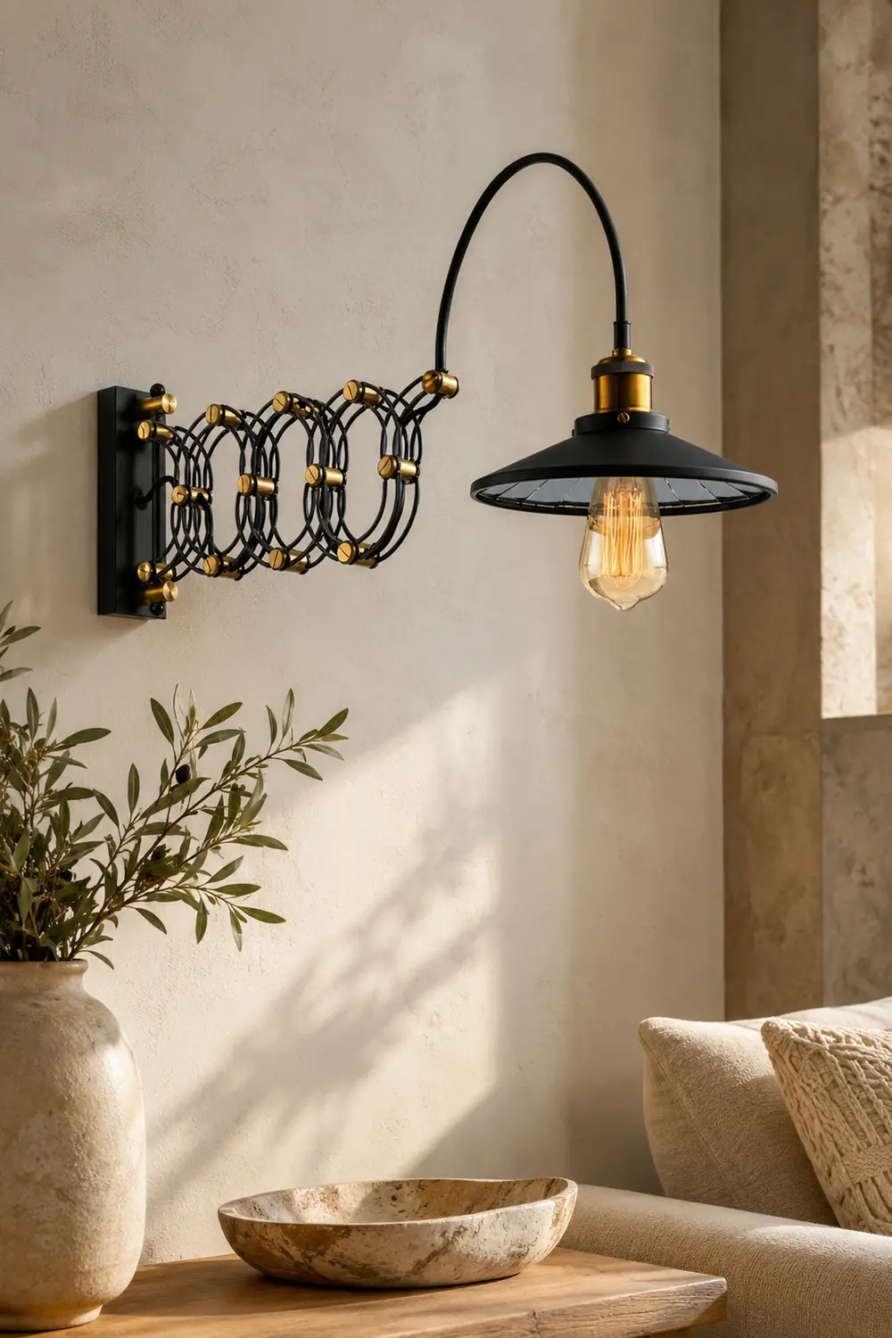 Brady Wall Lamp Arched Lamppost Extendable Arm Metal, Black, Living Room - Lumpaz