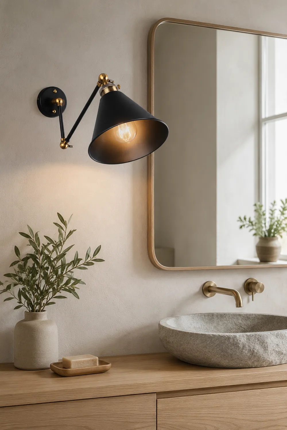 Alessio Wall Lamp Vintage Simple Conical Adjustable Black, Bedroom - Lumpaz
