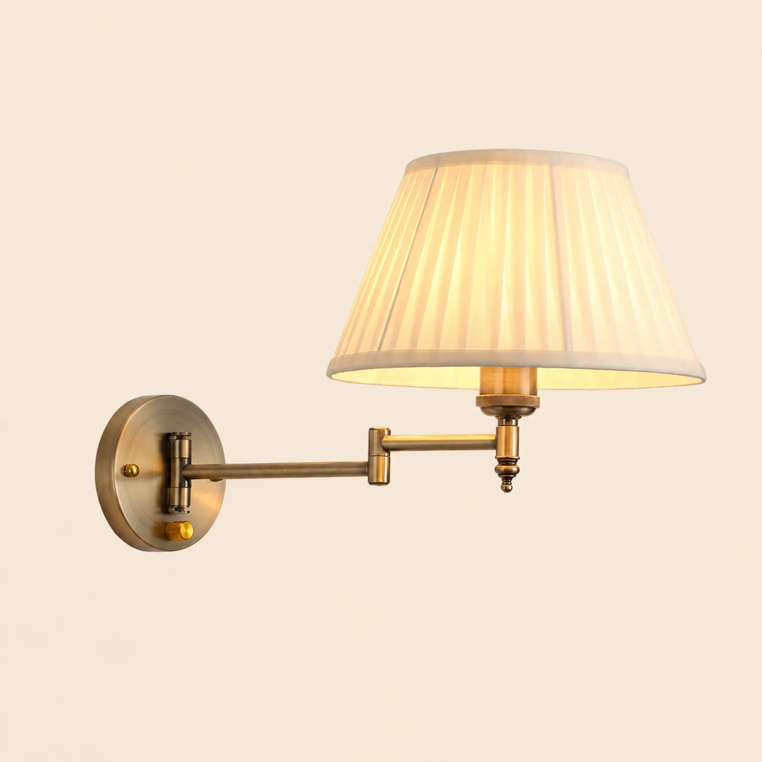 Carins Wall Lamp Vintage, Pleated Fabric Adjustable, White/Beige, Bedroom - Lumpaz