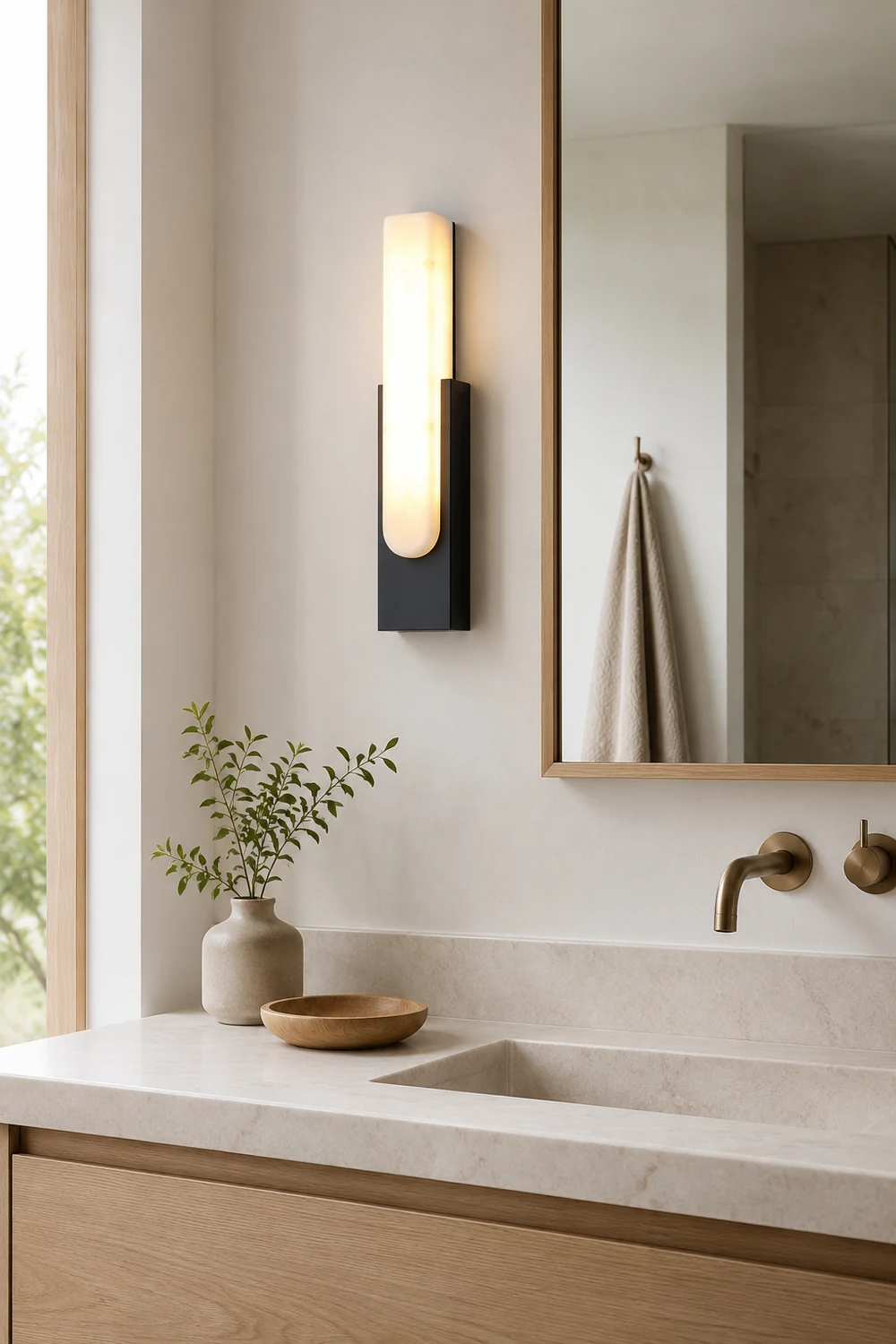 Chan Modern Rectangular Stone Metal Wall Lamp - Lumpaz
