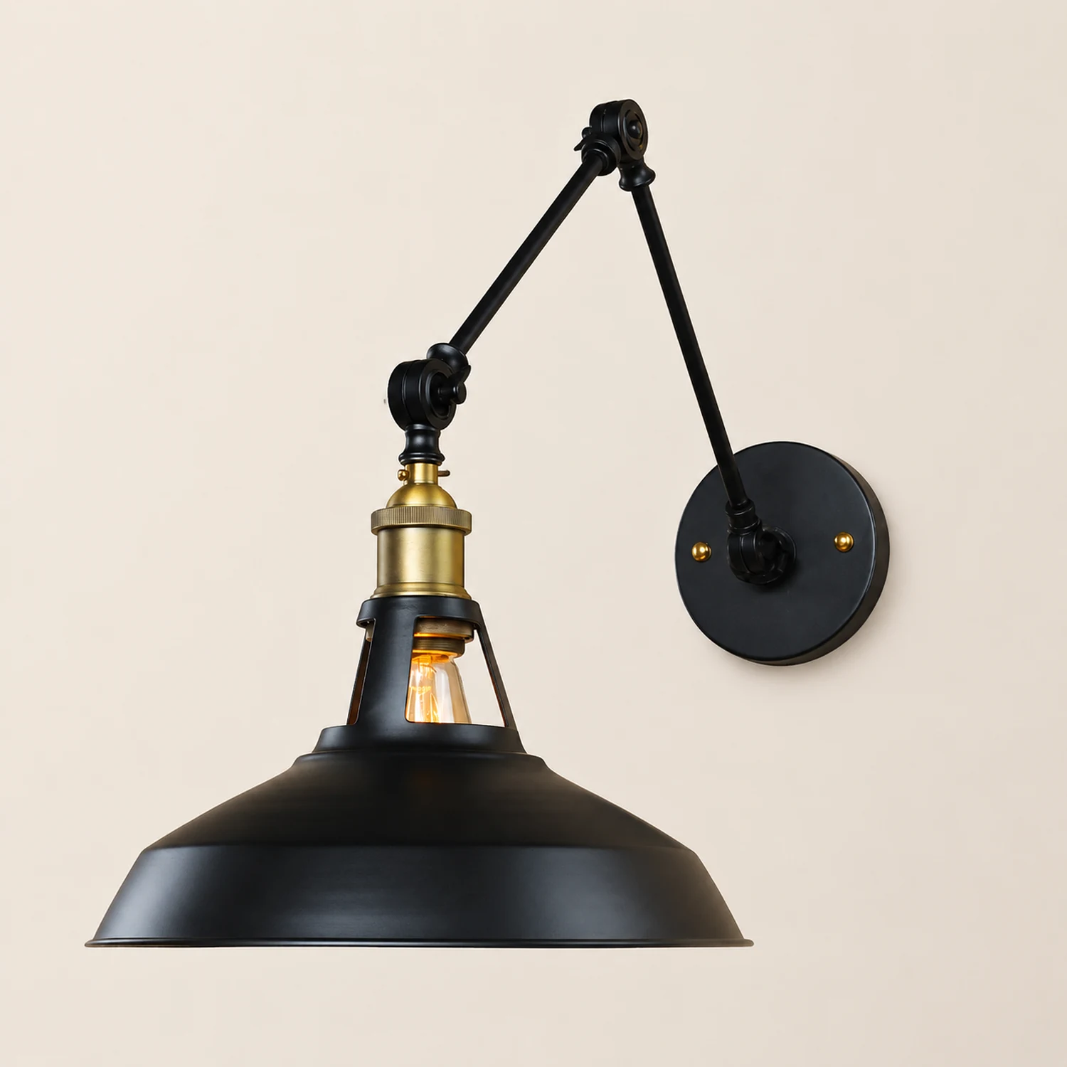Brady Wall Lamp Dome Modern, Metal Adjustable, Black/Rust, Bedroom - Lumpaz