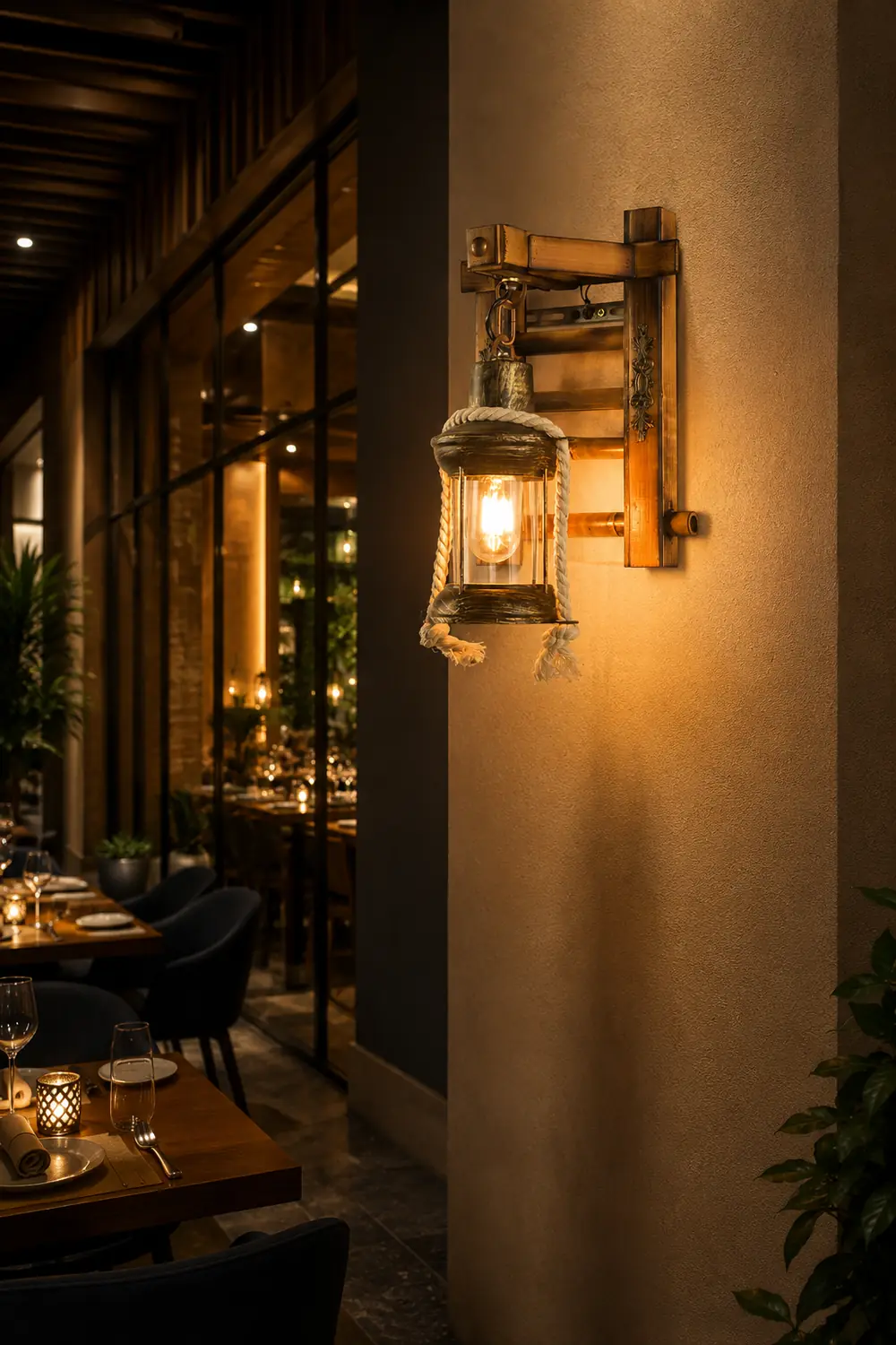Austin Vintage Lantern Shape Wood Metal Wall Lamp - Lumpaz