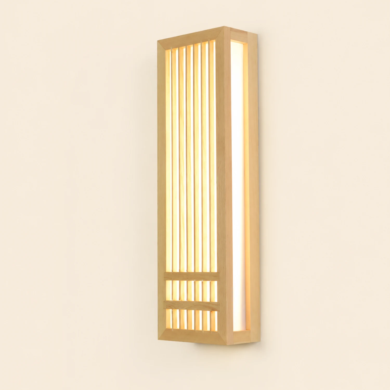 Ozawa Wall Lamp Rectangular Rustic, Wood/Acrylic, Log Color, Bedroom - Lumpaz