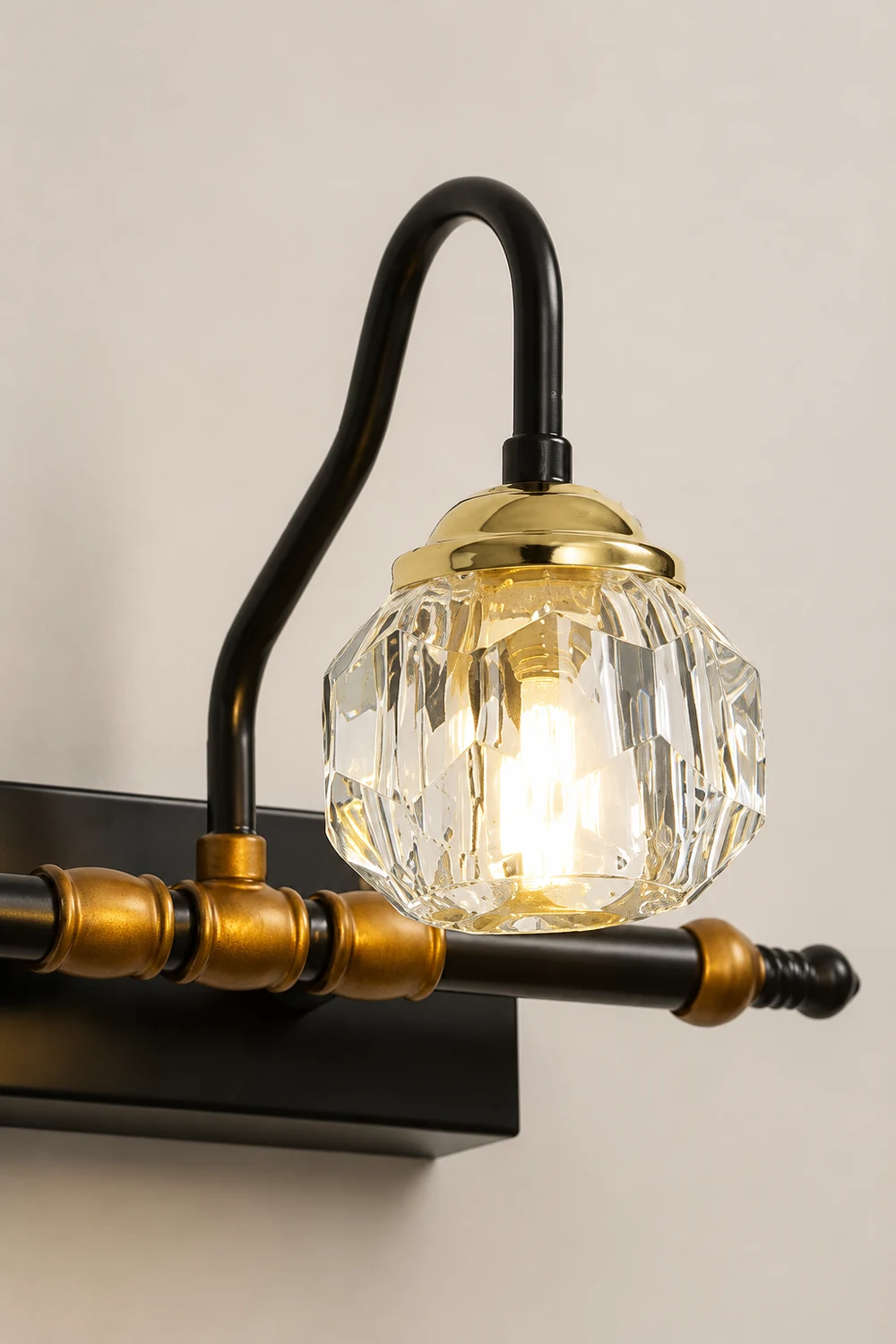 Kristy Vintage Crystal Globe Vanity Wall Lamp, Black, Bathroom - Lumpaz