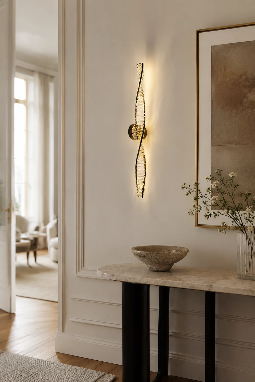Kristy Vanity DNA Metal/Crystal Wall Lamp, Black/Gold - Lumpaz