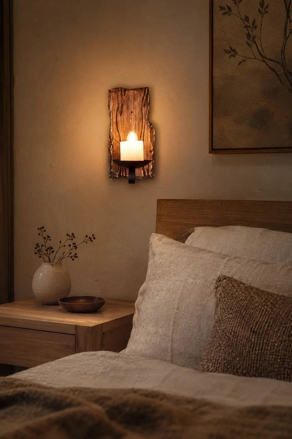 Austin Wall Lamp Rectangular Vintage, Wood/Metal, Bedroom - Lumpaz