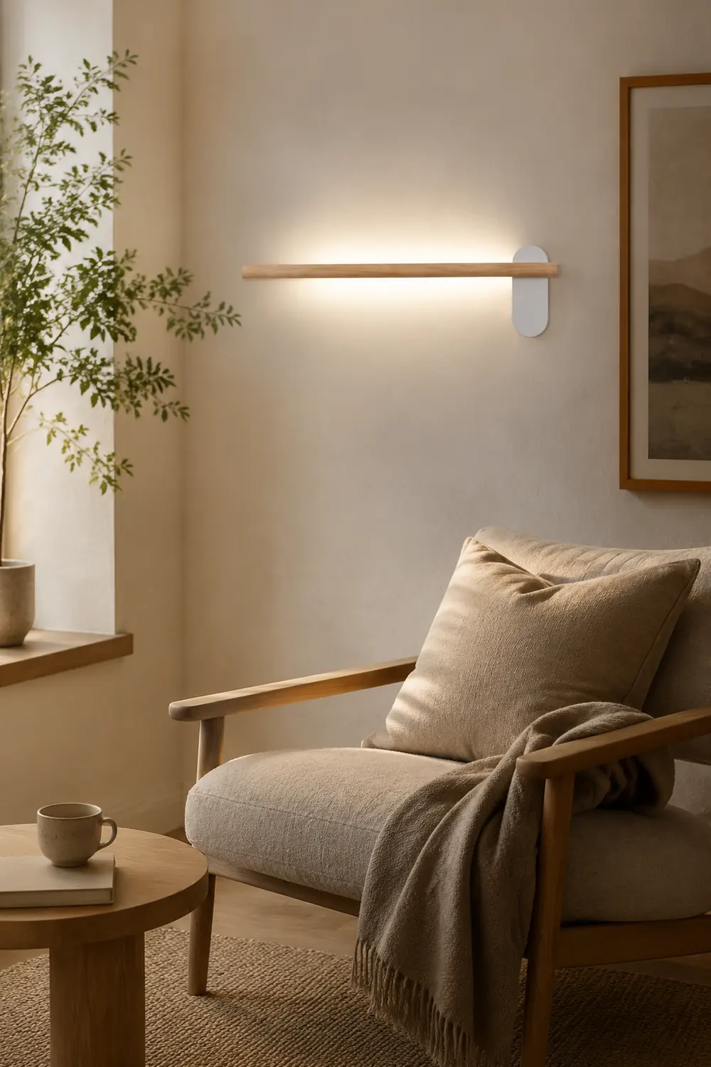 Ozawa Modern Linear Wood Wall Lamp In Living Room, Natural Light - Lumpaz