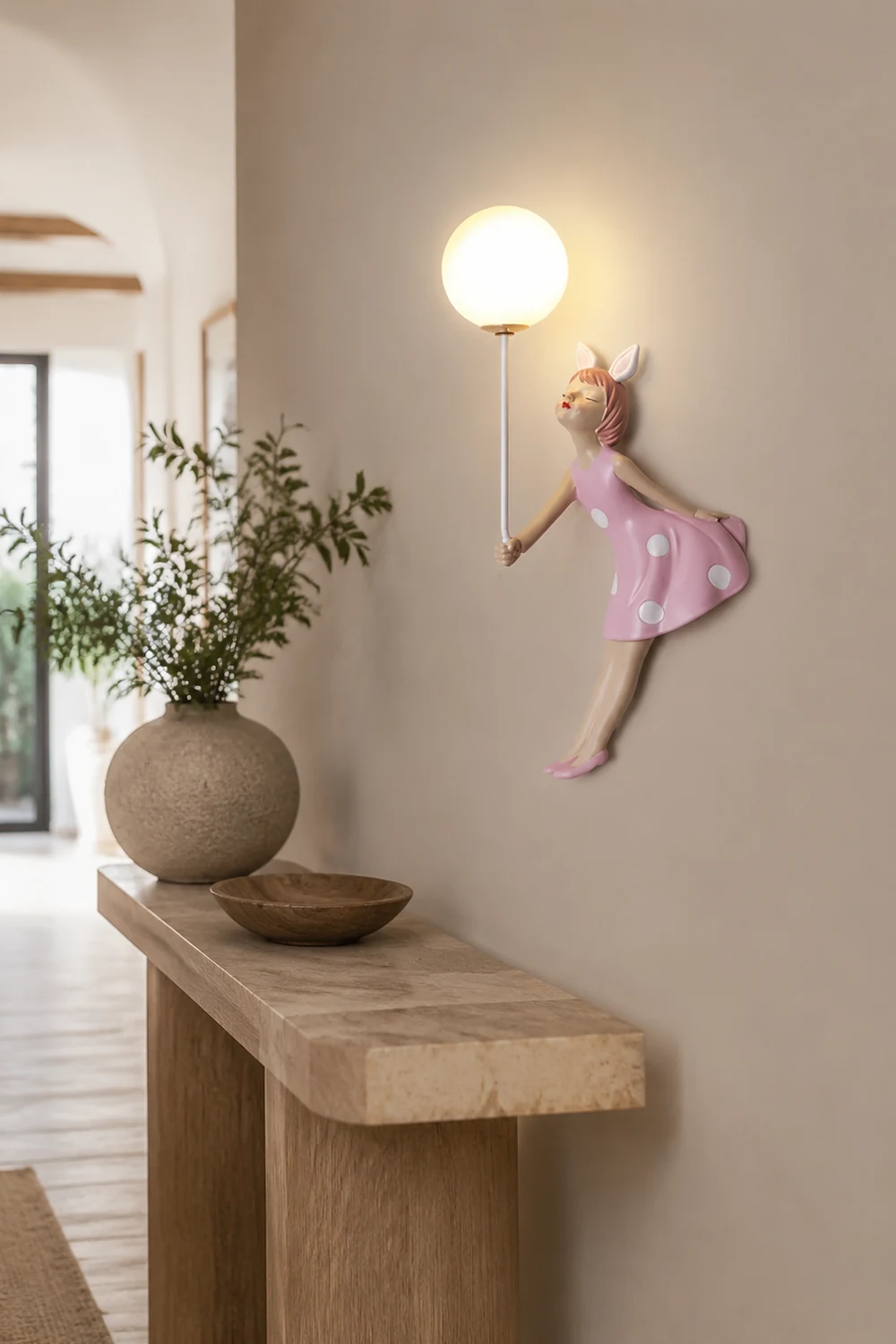 Minori Modern Balloon/Girl Shape Acrylic Pink Wall Lamp - Lumpaz
