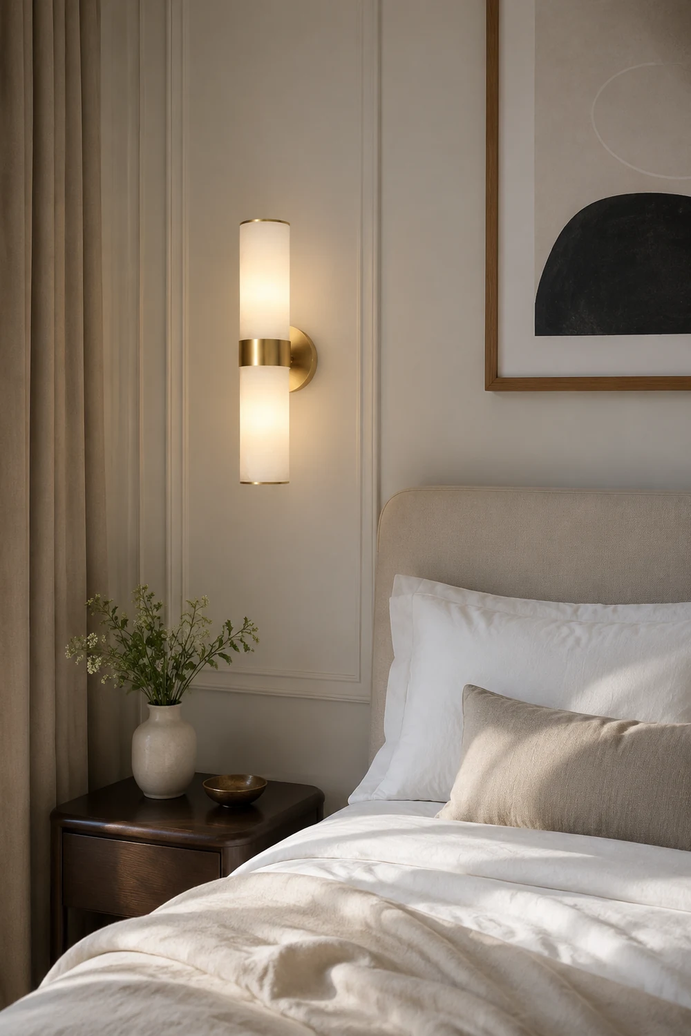 Chan Modern Double Headed Metal Stone Vanity Wall Lamp, Brass - Lumpaz