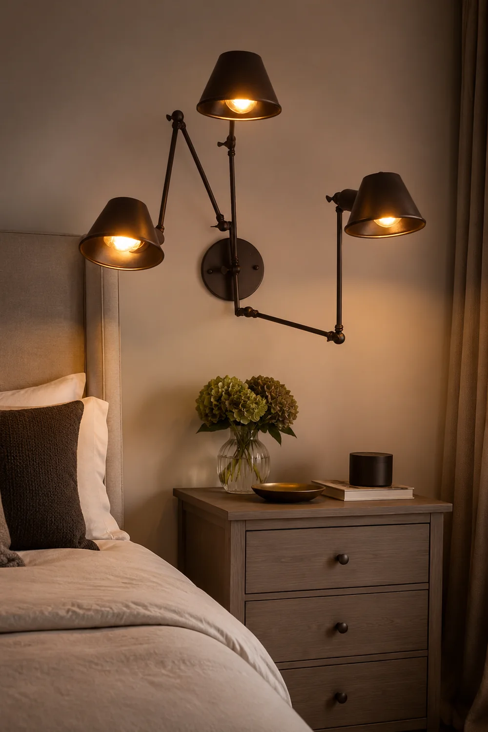Brady Vintage Adjustable Metal Wall Lamp, Black/Rust, Bedroom - Lumpaz