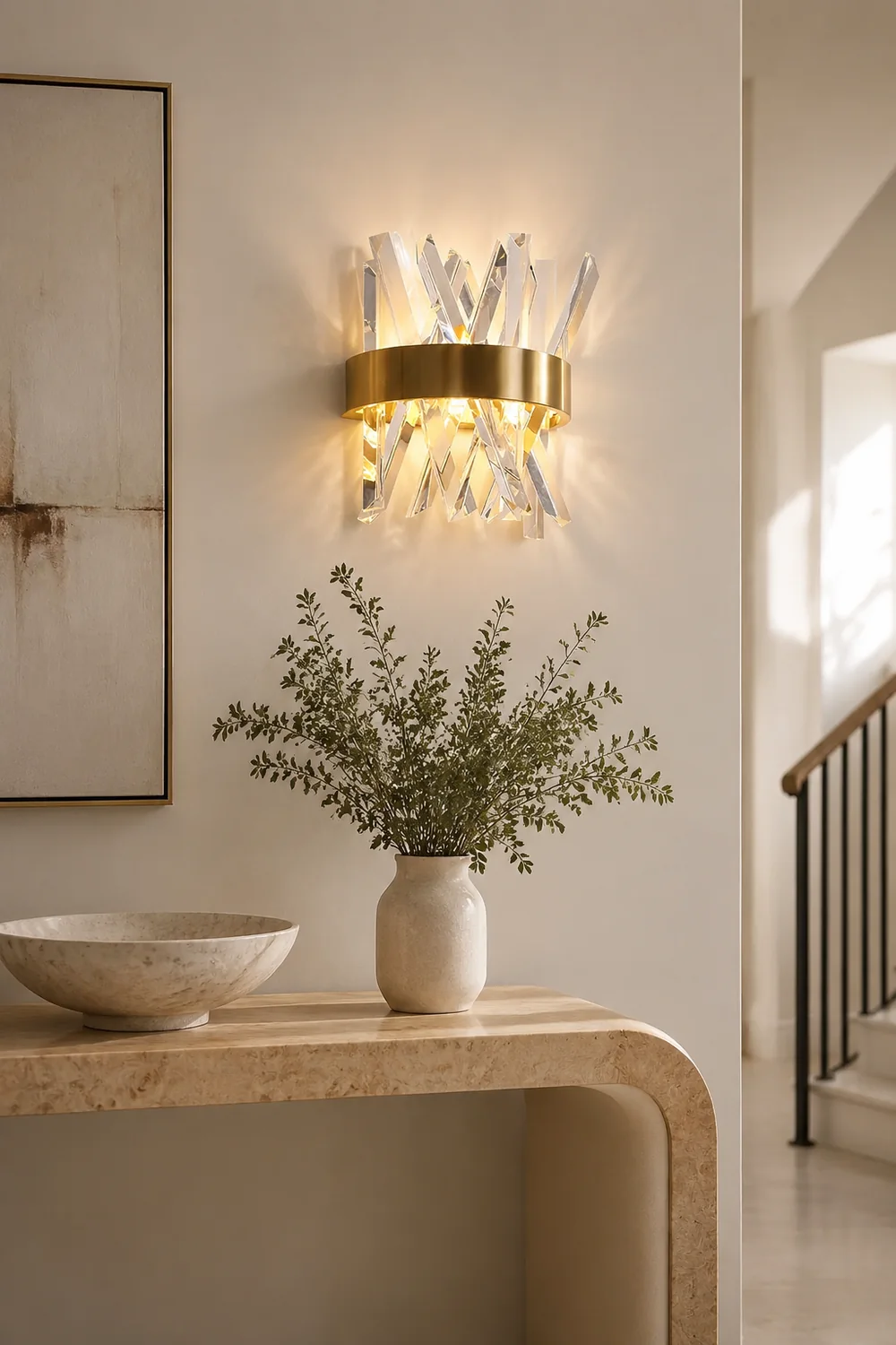 Marilyn Decorative Geometric Crystal/Metal Wall Lamp, Gold - Lumpaz