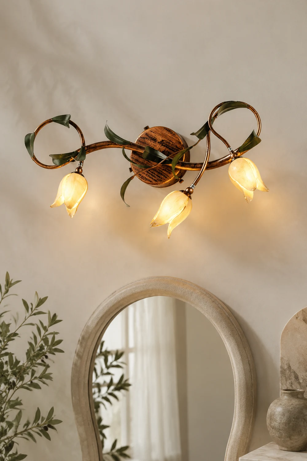 Félicie Vintage Flower Metal&Glass Wall Lamp, Copper - Lumpaz