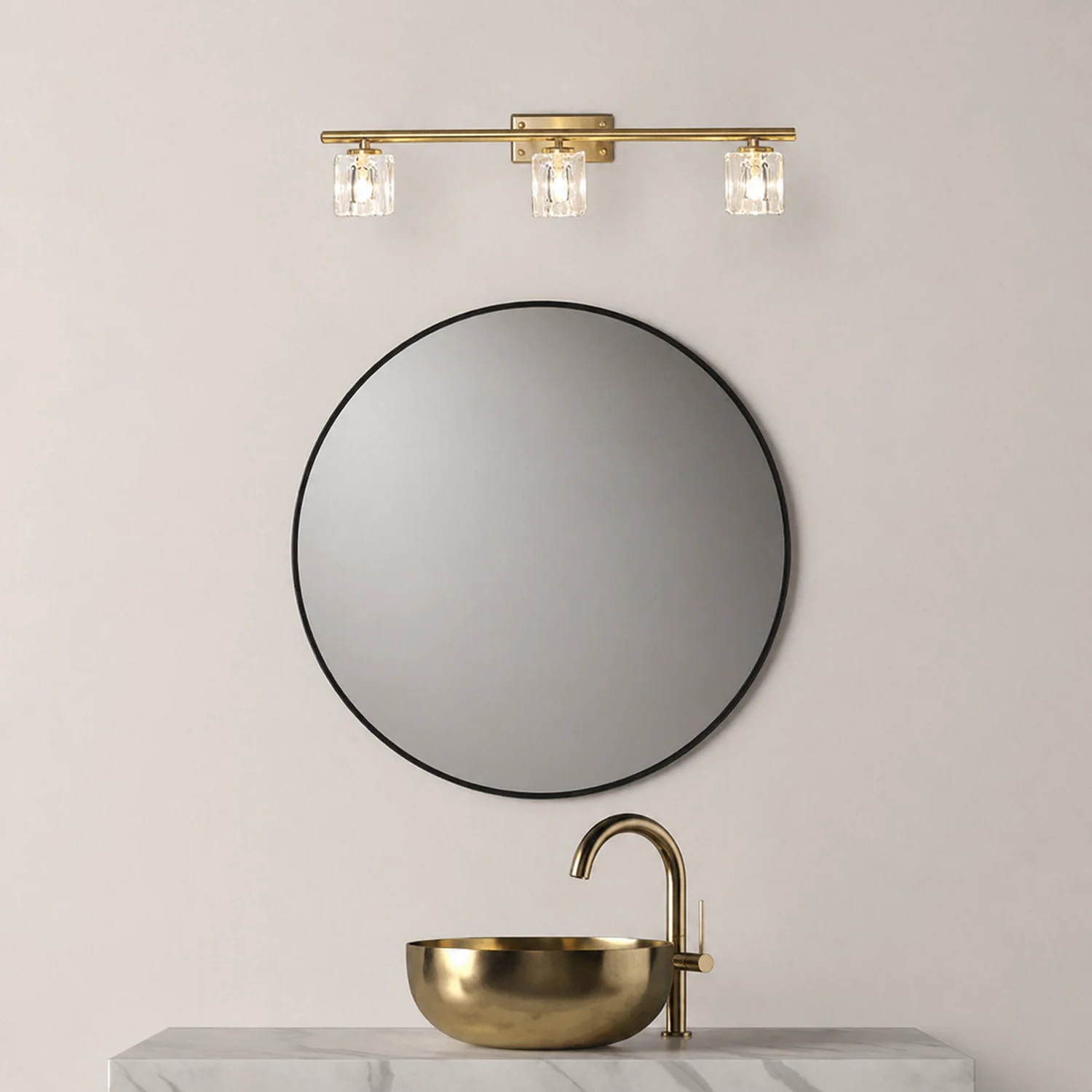 Kristy Wall Lamp Modern Mirror Front Vanity, Metal/Crystal, Gold, Bathroom - Lumpaz