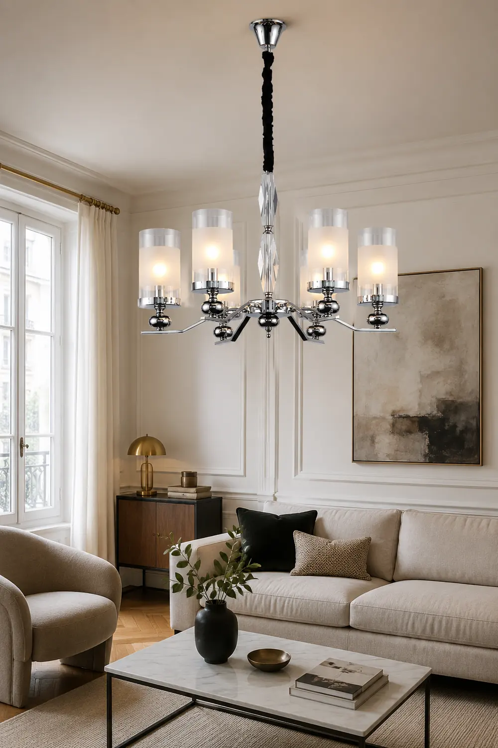 Alessio Retro Silver Metal/Glass Chandelier/Wall Lamp, Living Room - Lumpaz