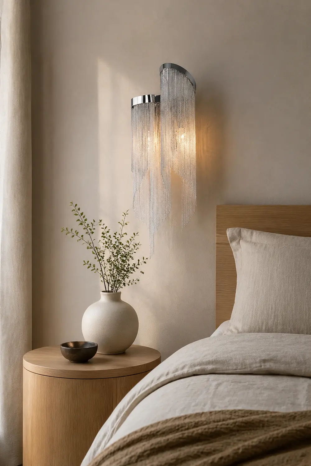 Colon Wall Lamp Modern/Art Deco, Tassel Chain, Silver, Bedroom - Lumpaz