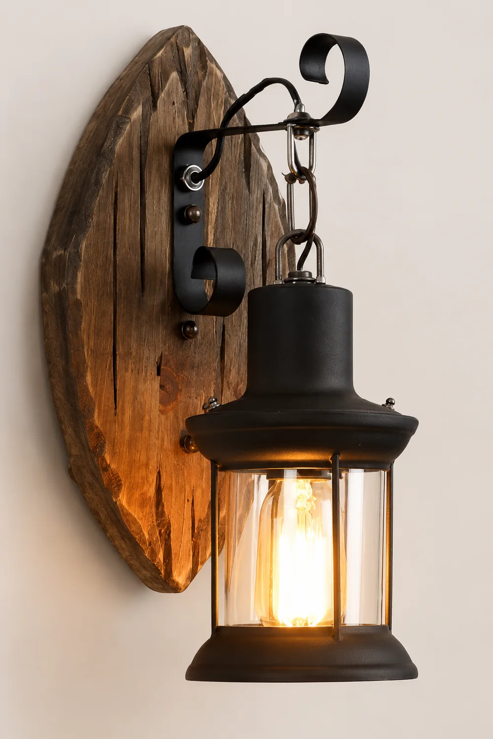 Austin Wall Lamp Leaf Shape Vintage, Wood/Metal, Bedroom - Lumpaz