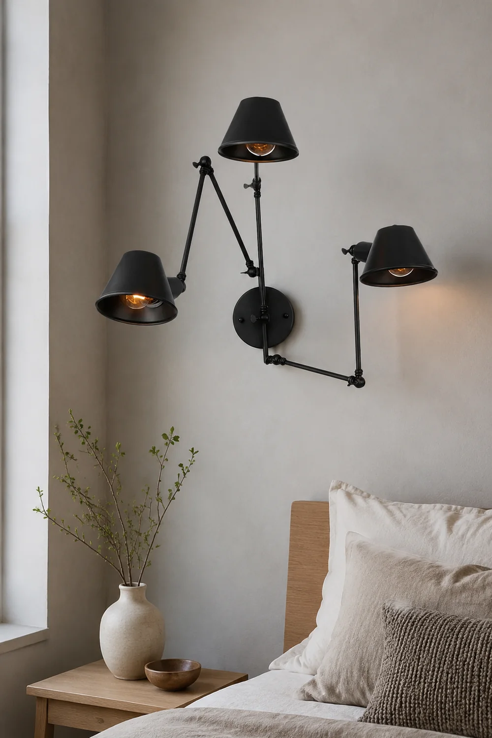 Brady Vintage Adjustable Metal Wall Lamp, Black/Rust, Bedroom - Lumpaz
