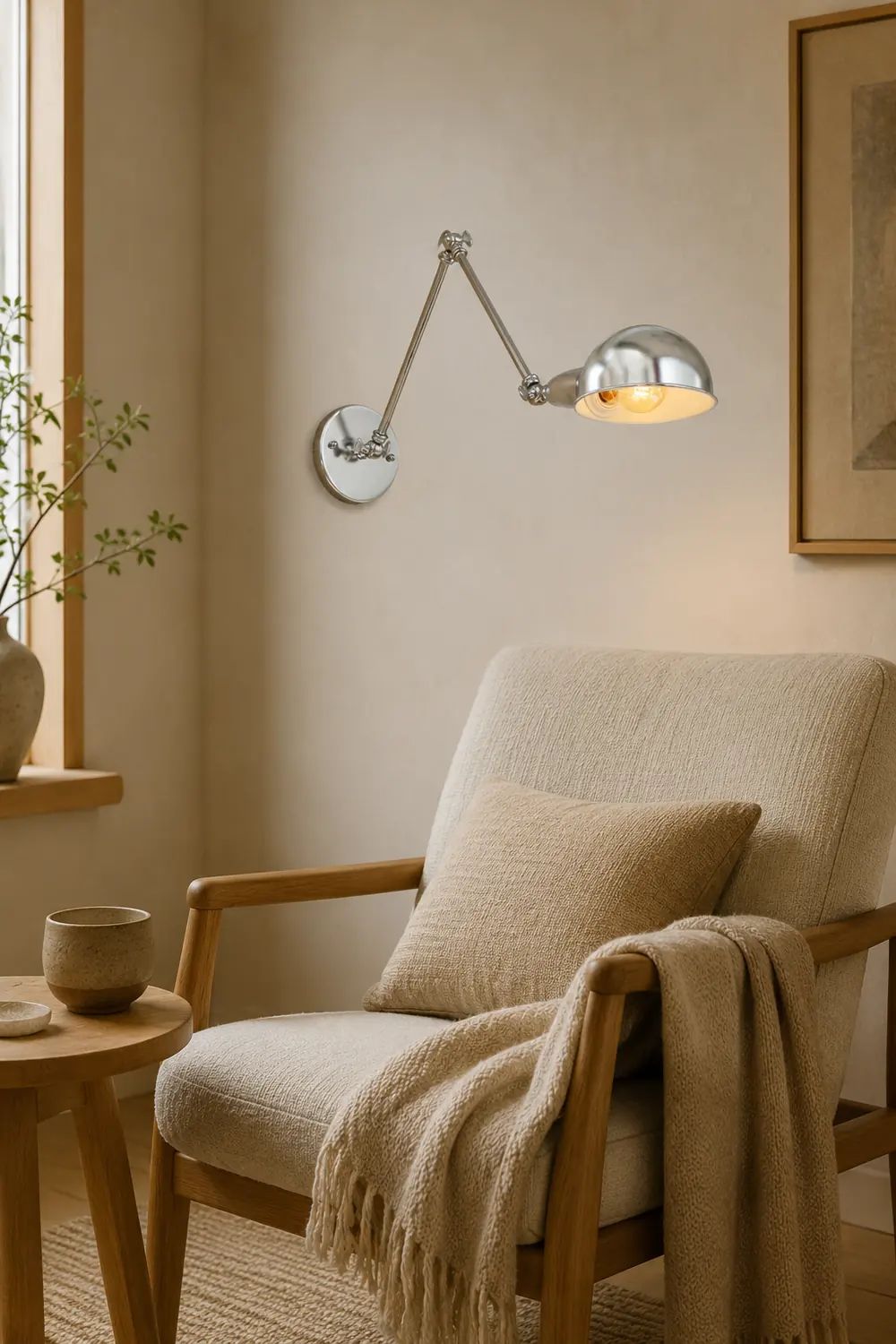 Brady Wall Lamp Dome Minimalist, Adjustable Metal, Silver, Bedroom - Lumpaz