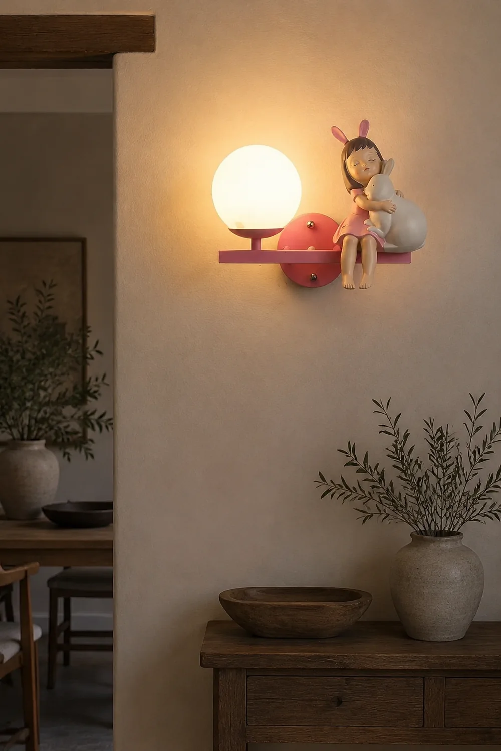 Minori Modern Metal/Glass Wall lamp, White & Pink - Lumpaz
