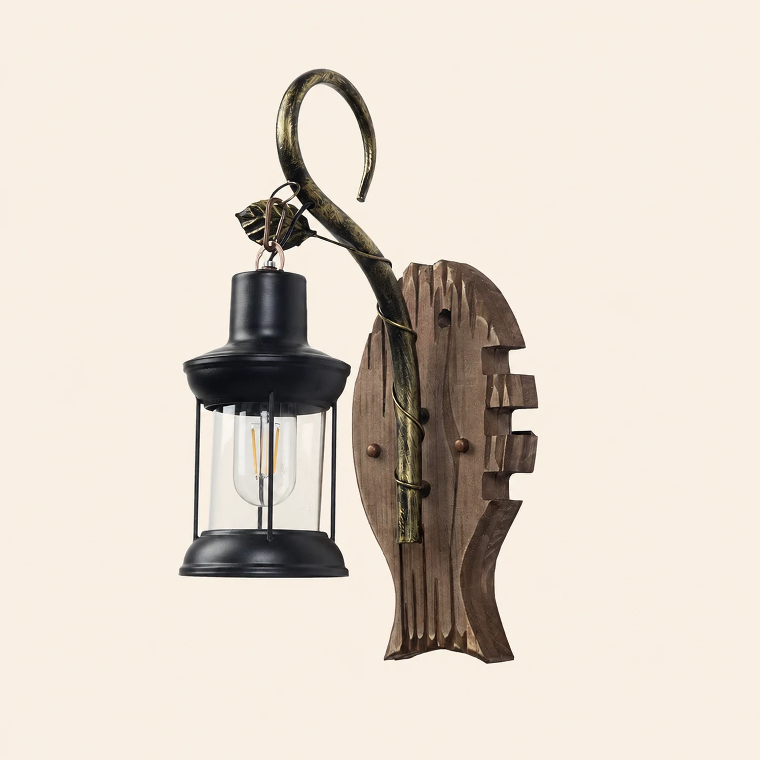 Austin Wall Lamp Fish Shape Vintage, Wood/Metal, Bedroom - Lumpaz