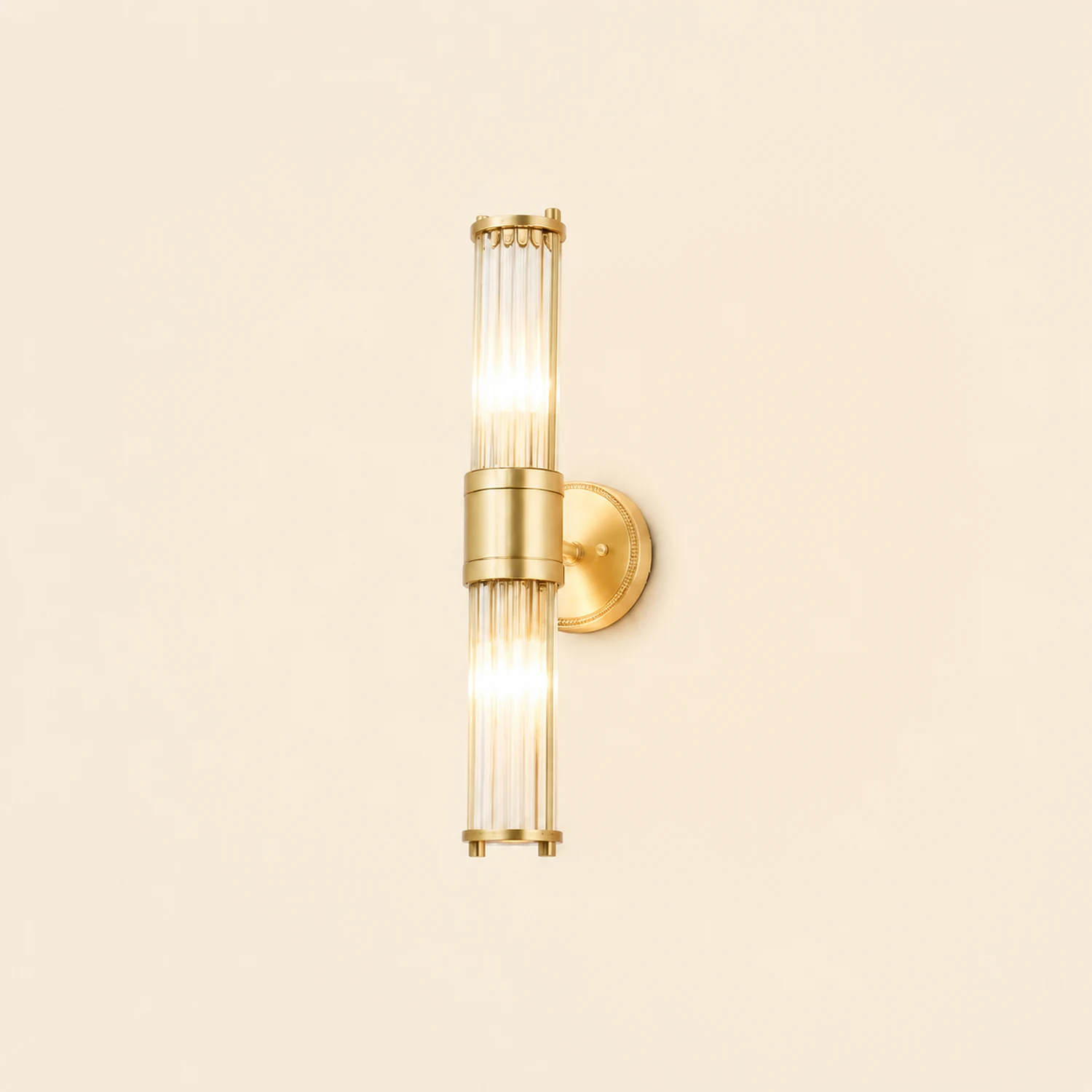 Leigh American Cylindrical Elegant Gold Glass/Metal Vanity Wall Lamp - Lumpaz