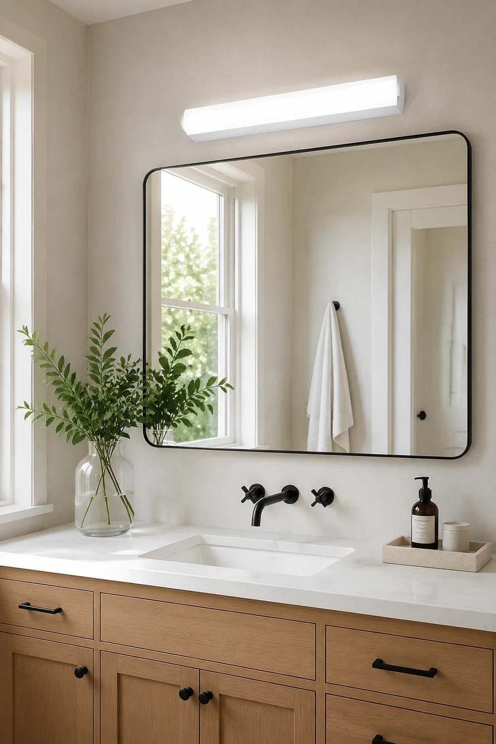 Leigh Modern Rectangular Acrylic Mirror Front Vanity Wall Lamp, White - Lumpaz