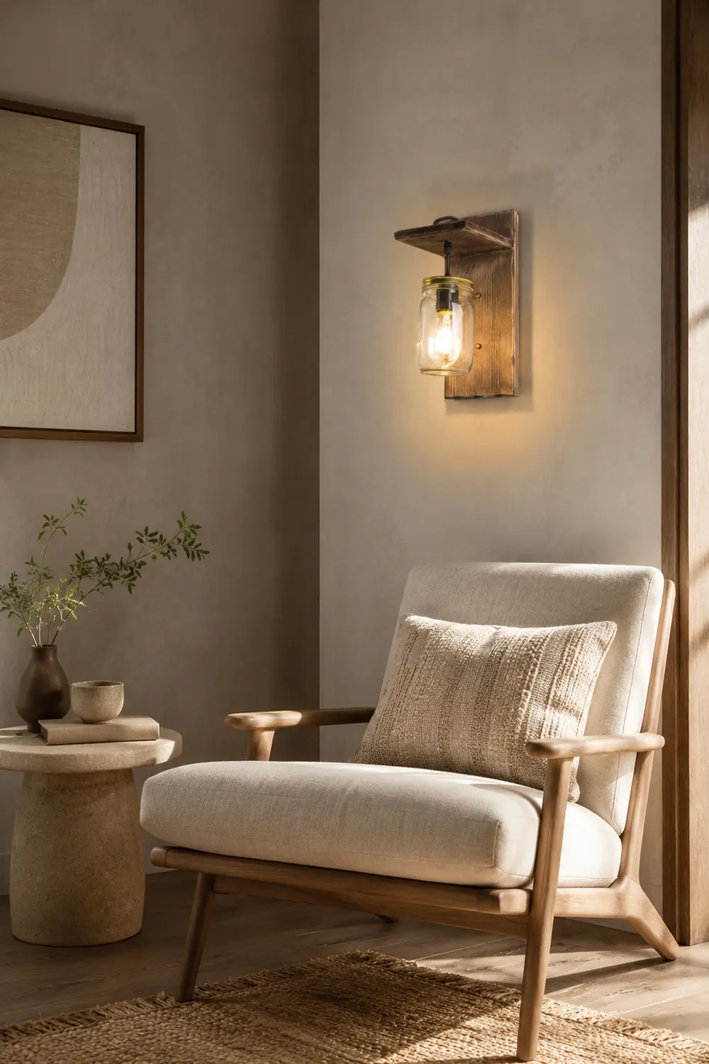 Austin Vintage Jar Shape Wood Metal Wall Lamp - Lumpaz