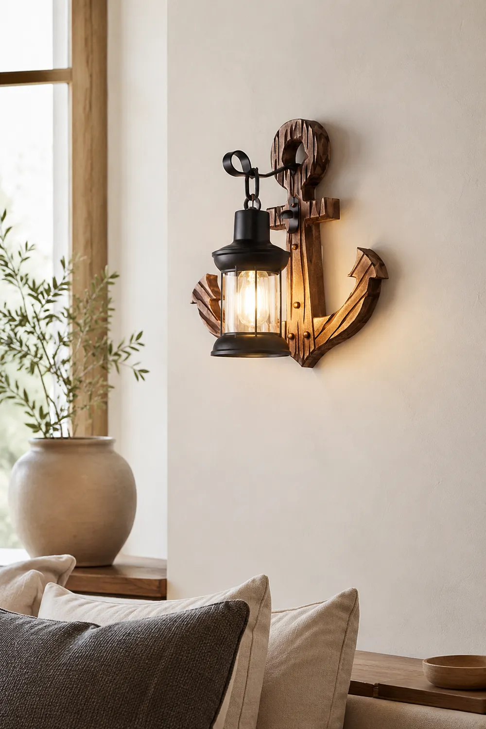 Alessio Wall Lamp Vintage Anchor Black Wooden, Living Room - Lumpaz