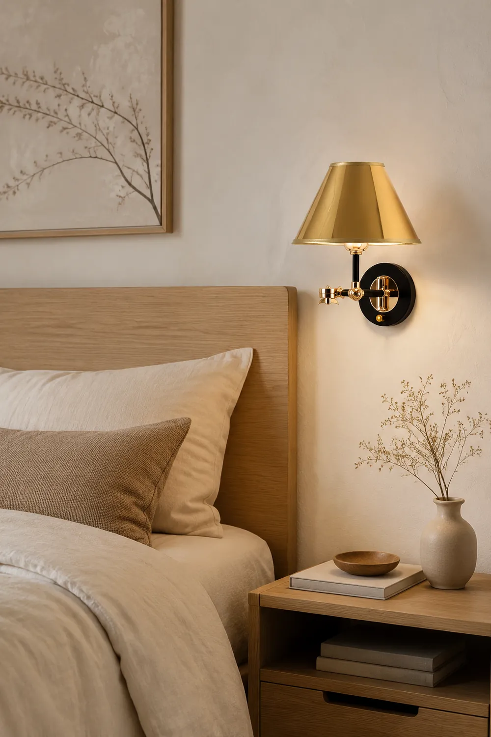 Carins Cone Shaped Adjustable Wall Lamp, Gold, Bedroom - Lumpaz