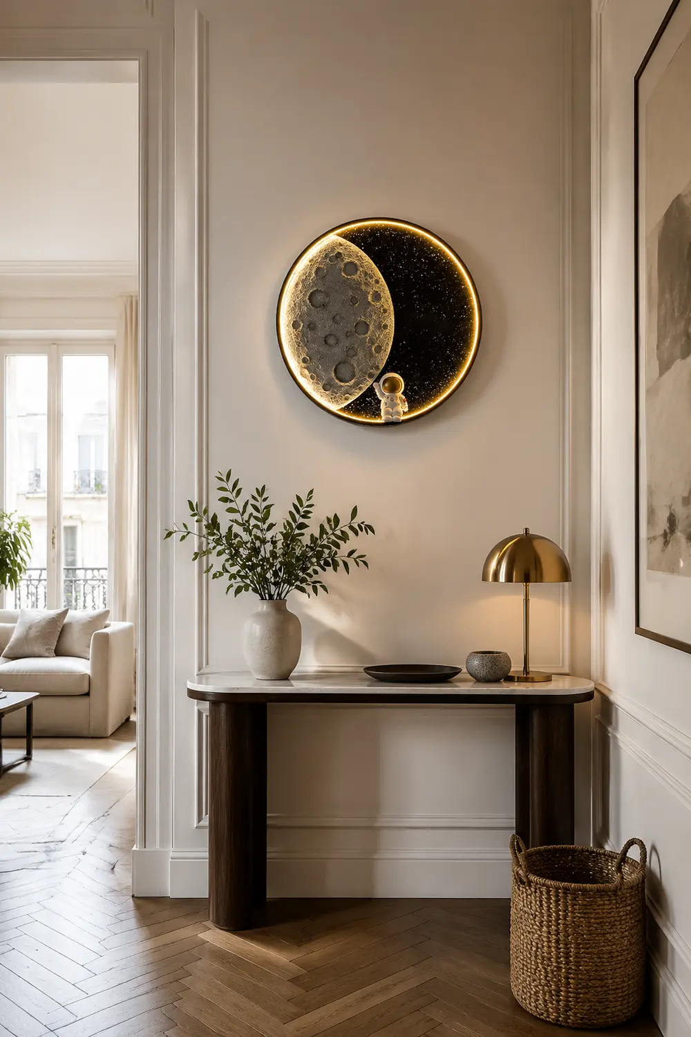 Elif Astronaut Round Moon Black Wall Lamp, Metal - Lumpaz