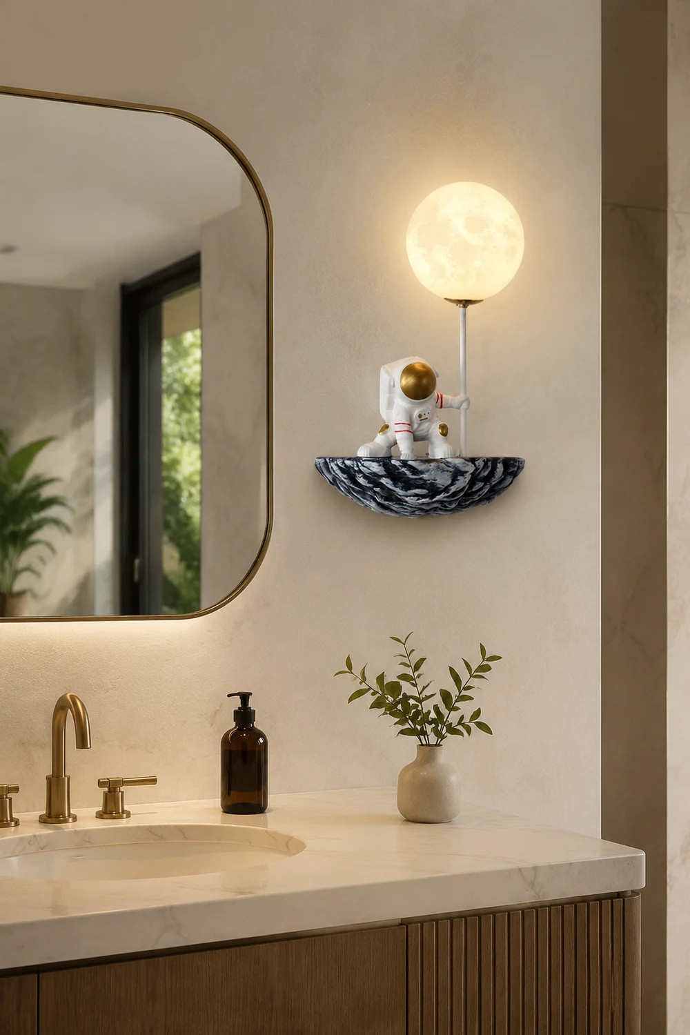 Fateh Decorative Astronaut Glass/Acrylic Wall Lamp, White/Blue-White - Lumpaz