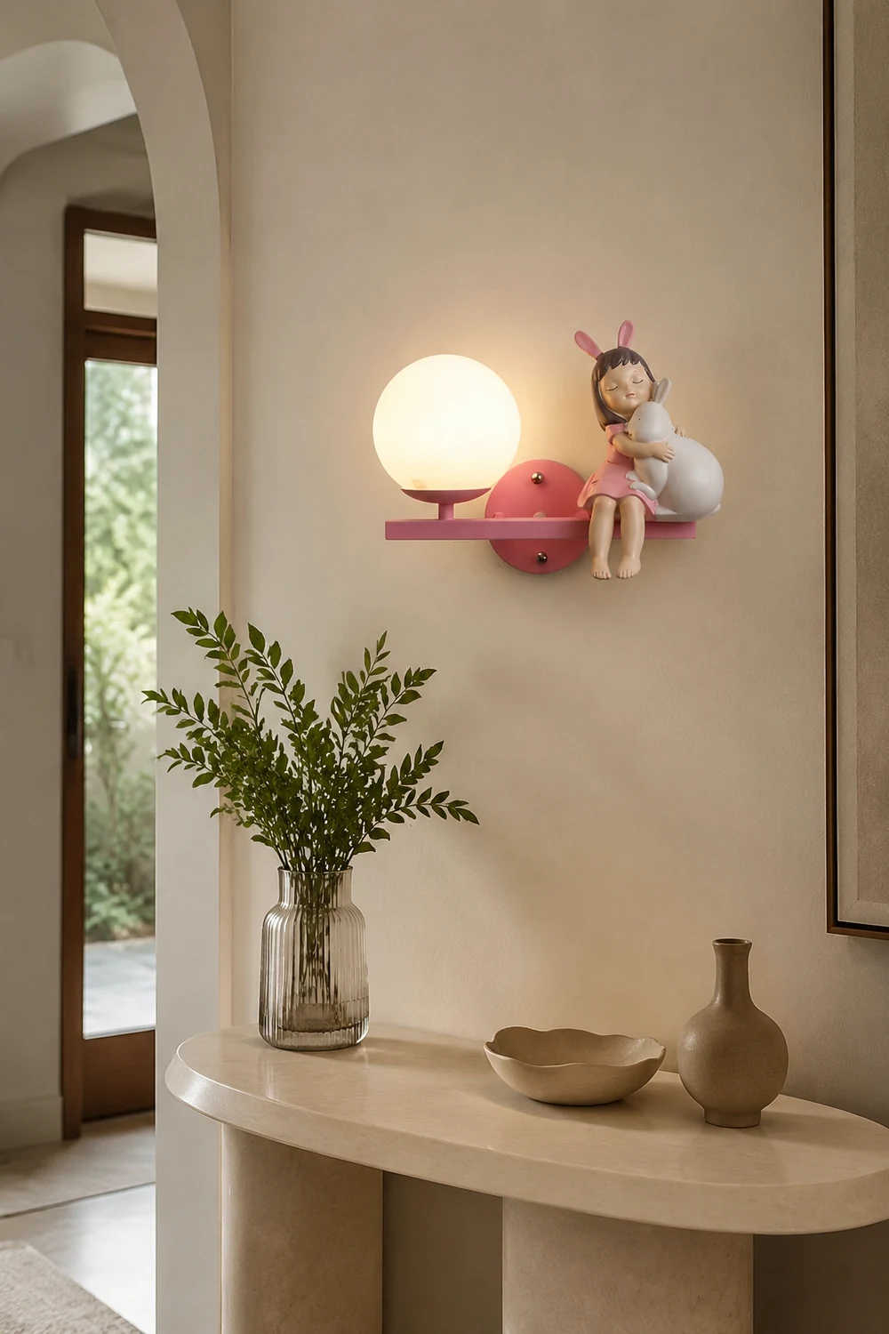 Minori Modern Metal/Glass Wall lamp, White & Pink - Lumpaz